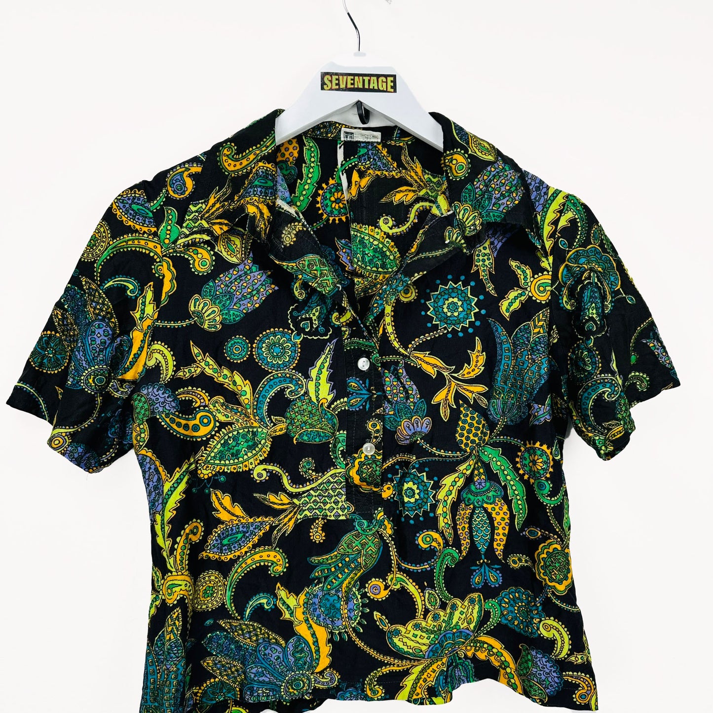 Camicia vintage nera floreale donna - S