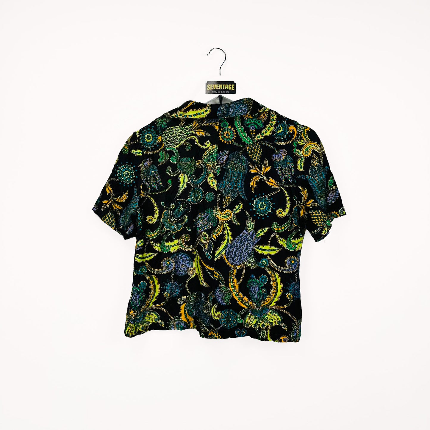 Camicia vintage nera floreale donna - S