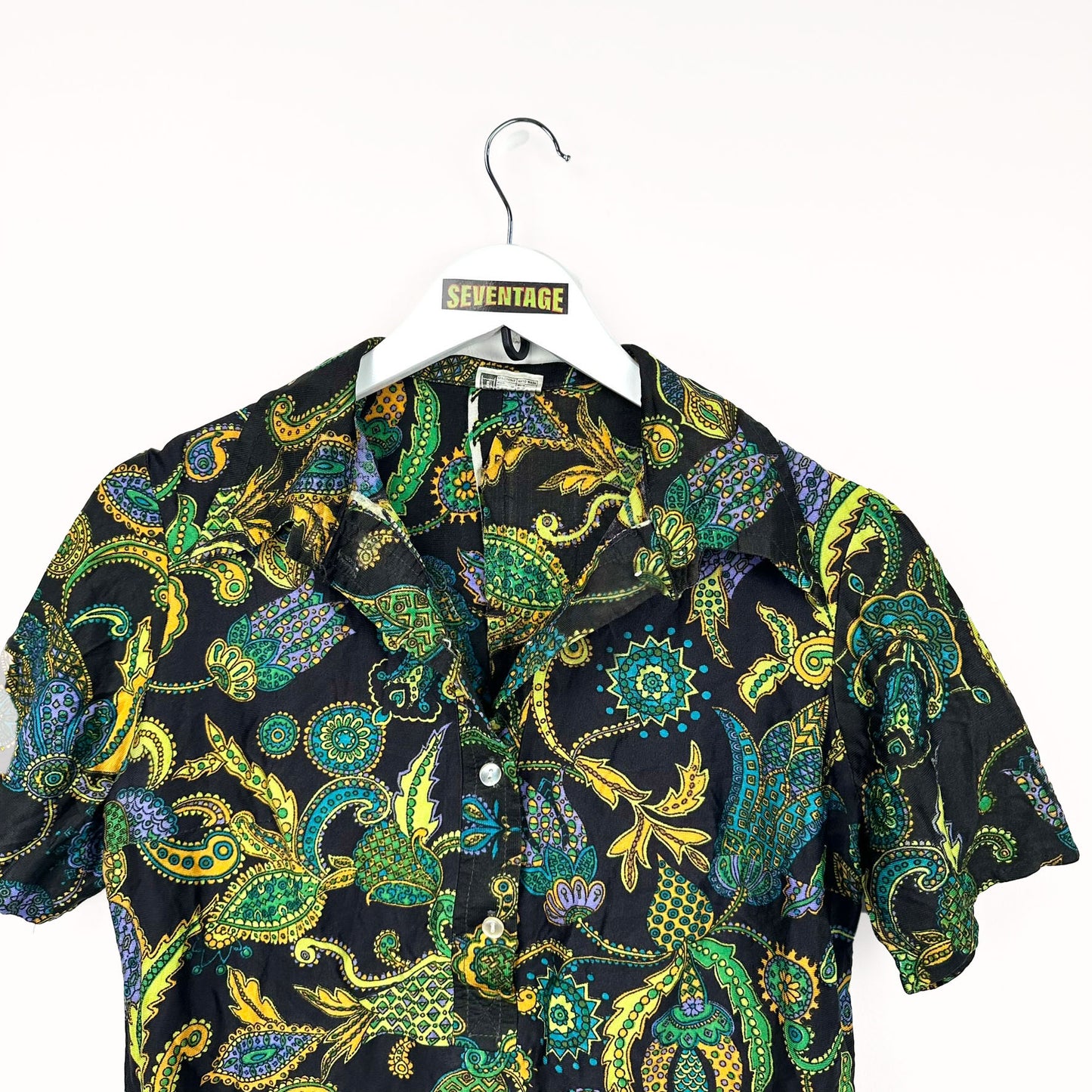 Camicia vintage nera floreale donna - S