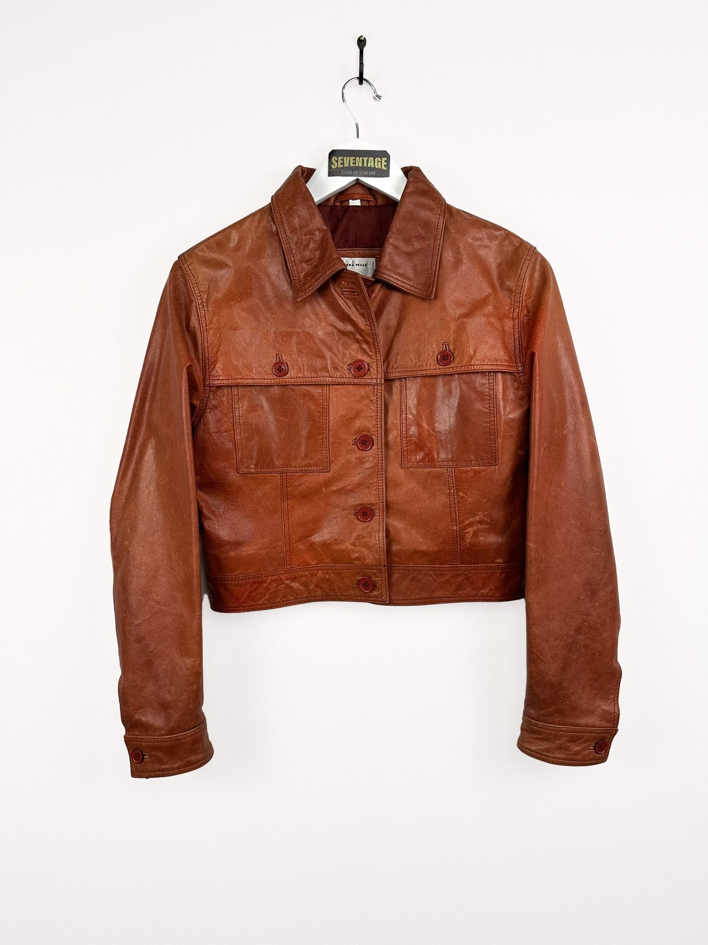Giacca in pelle rossa cropped (20) - M