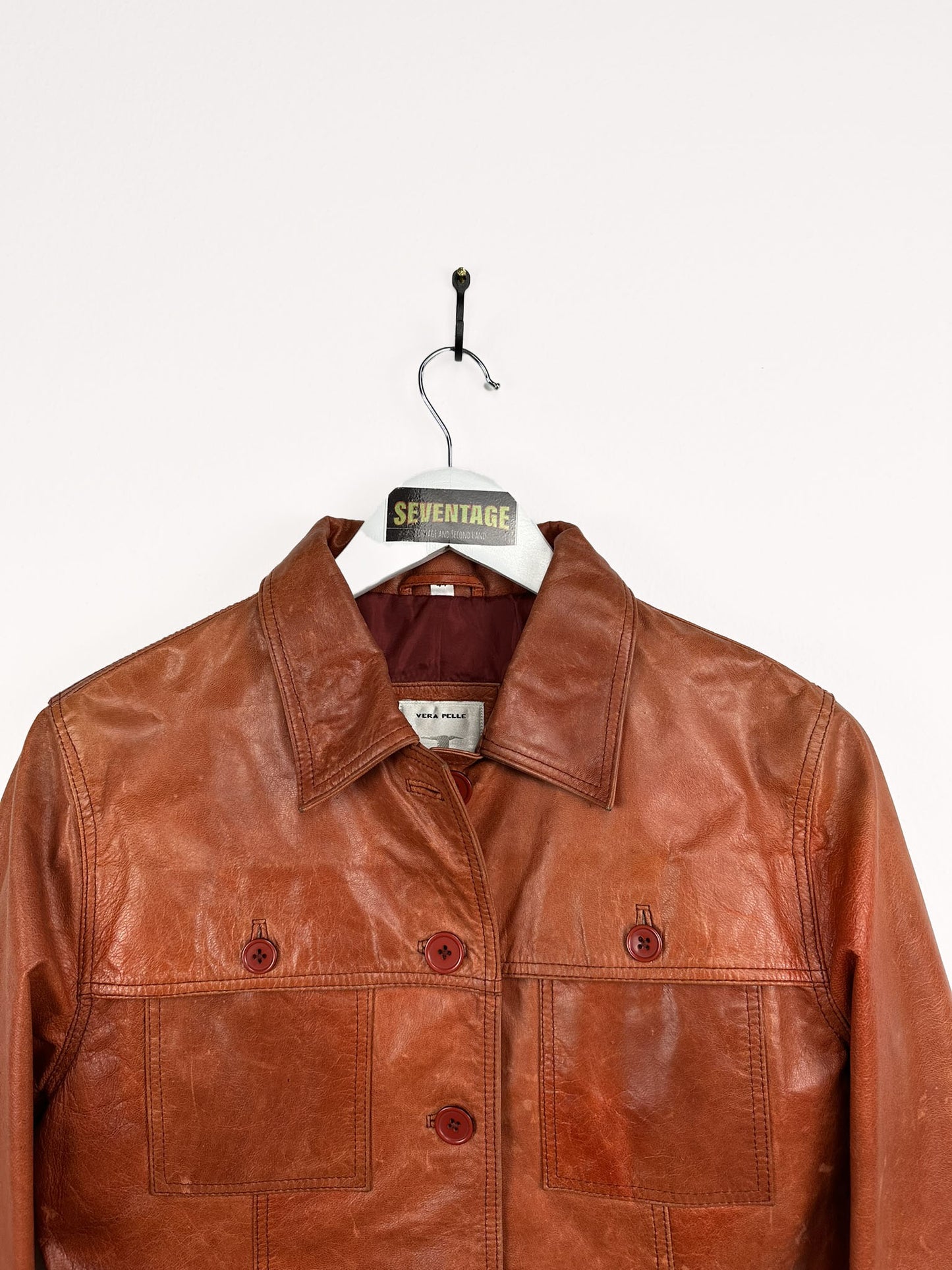 Giacca in pelle rossa cropped (20) - M