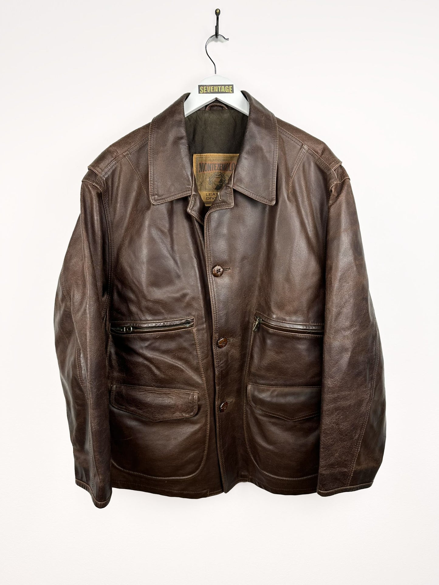 Giacca in pelle 80s marrone (27) - XL