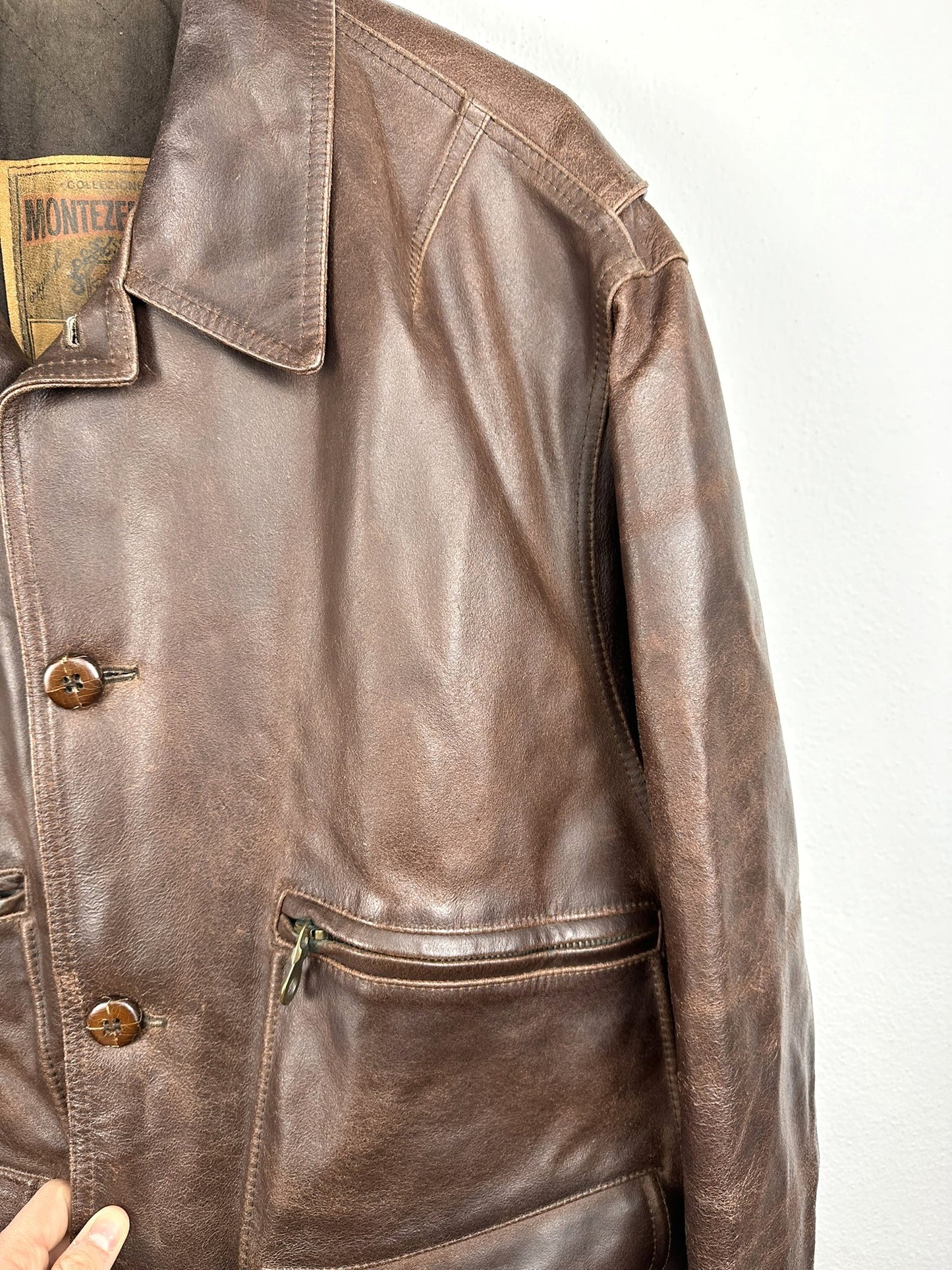 Giacca in pelle 80s marrone (27) - XL