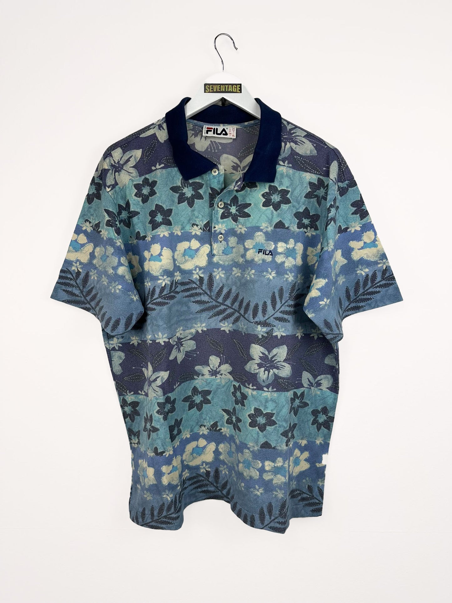 Polo Fila blu floreale 90s - XL