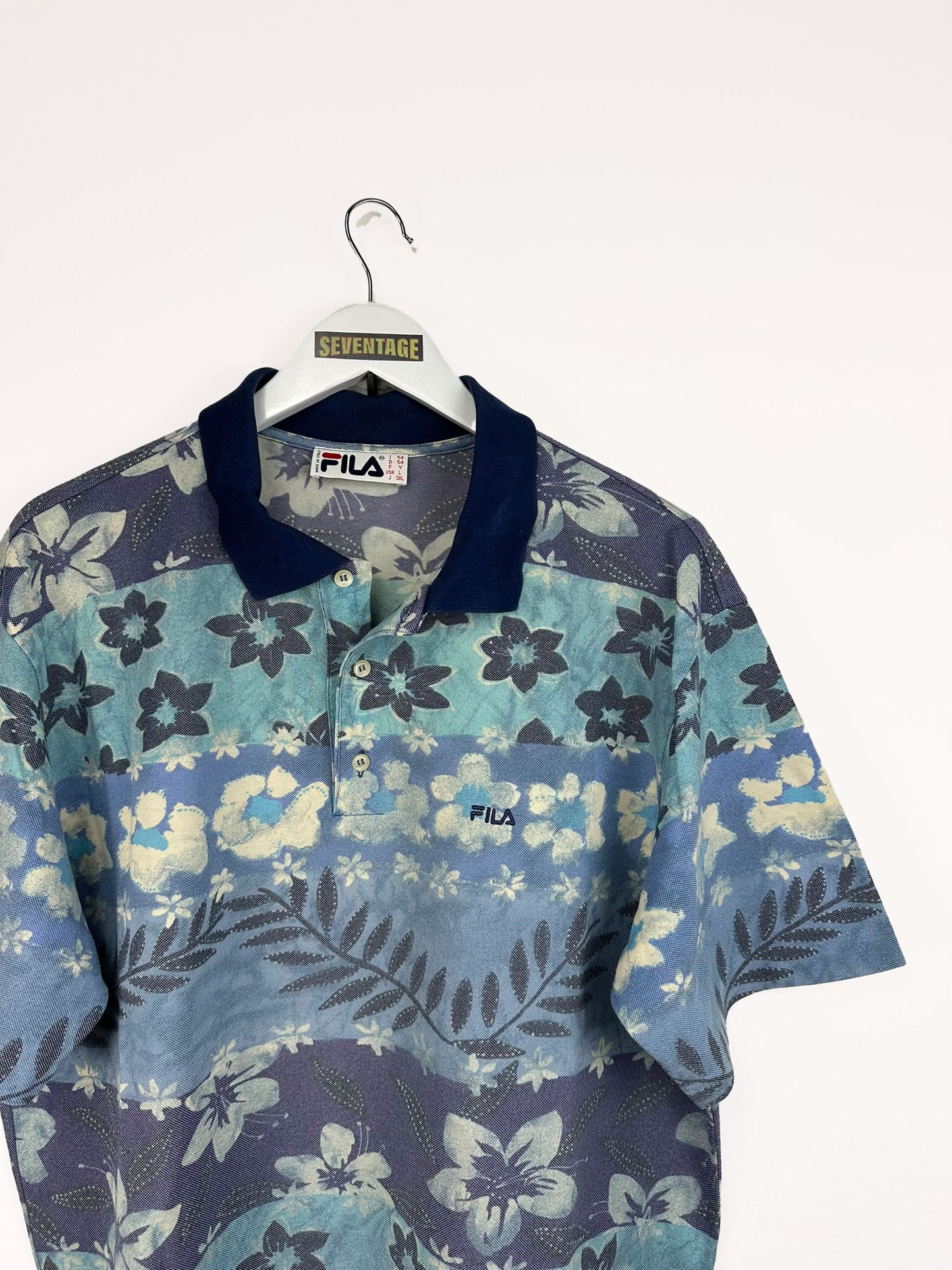 Polo Fila blu floreale 90s - XL