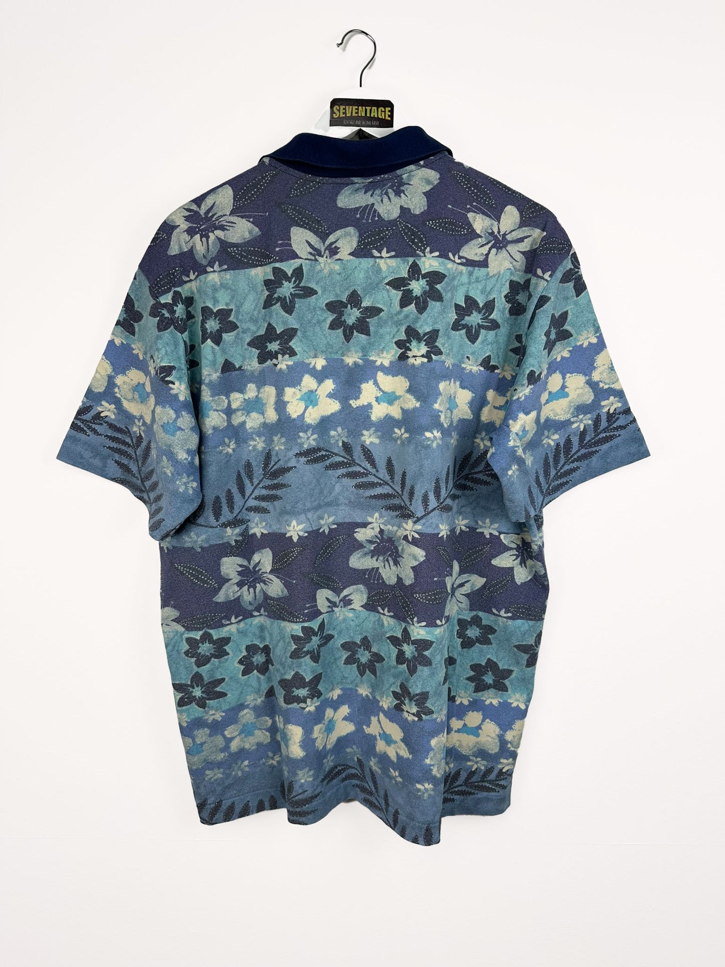 Polo Fila blu floreale 90s - XL