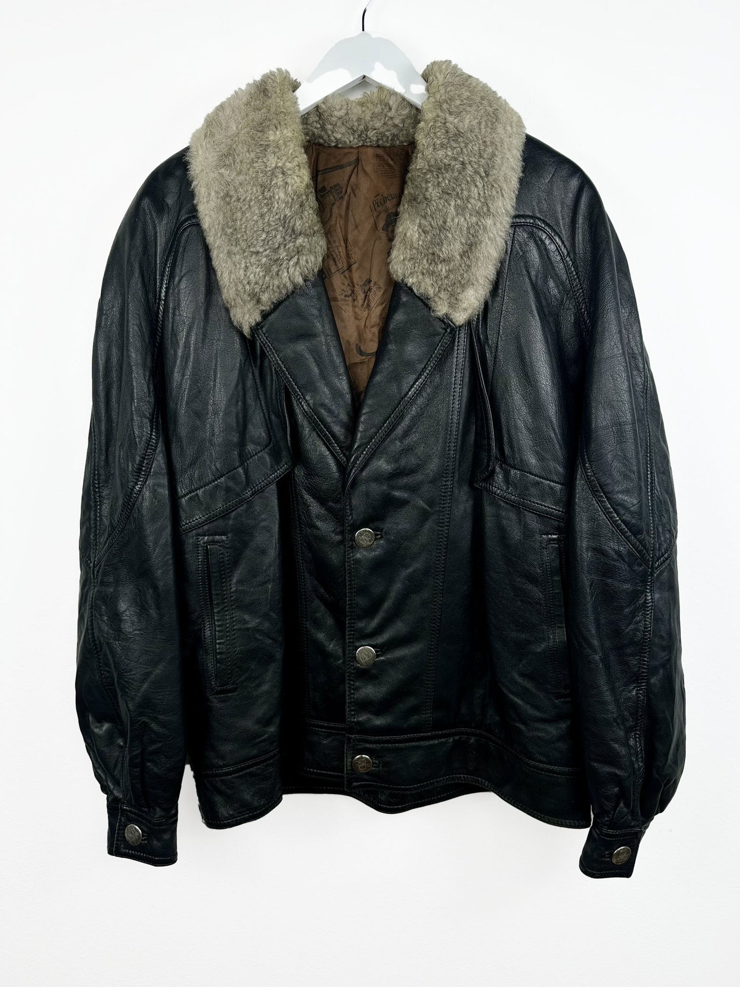 Bomber nero in pelle con pelo (25g140) - XL