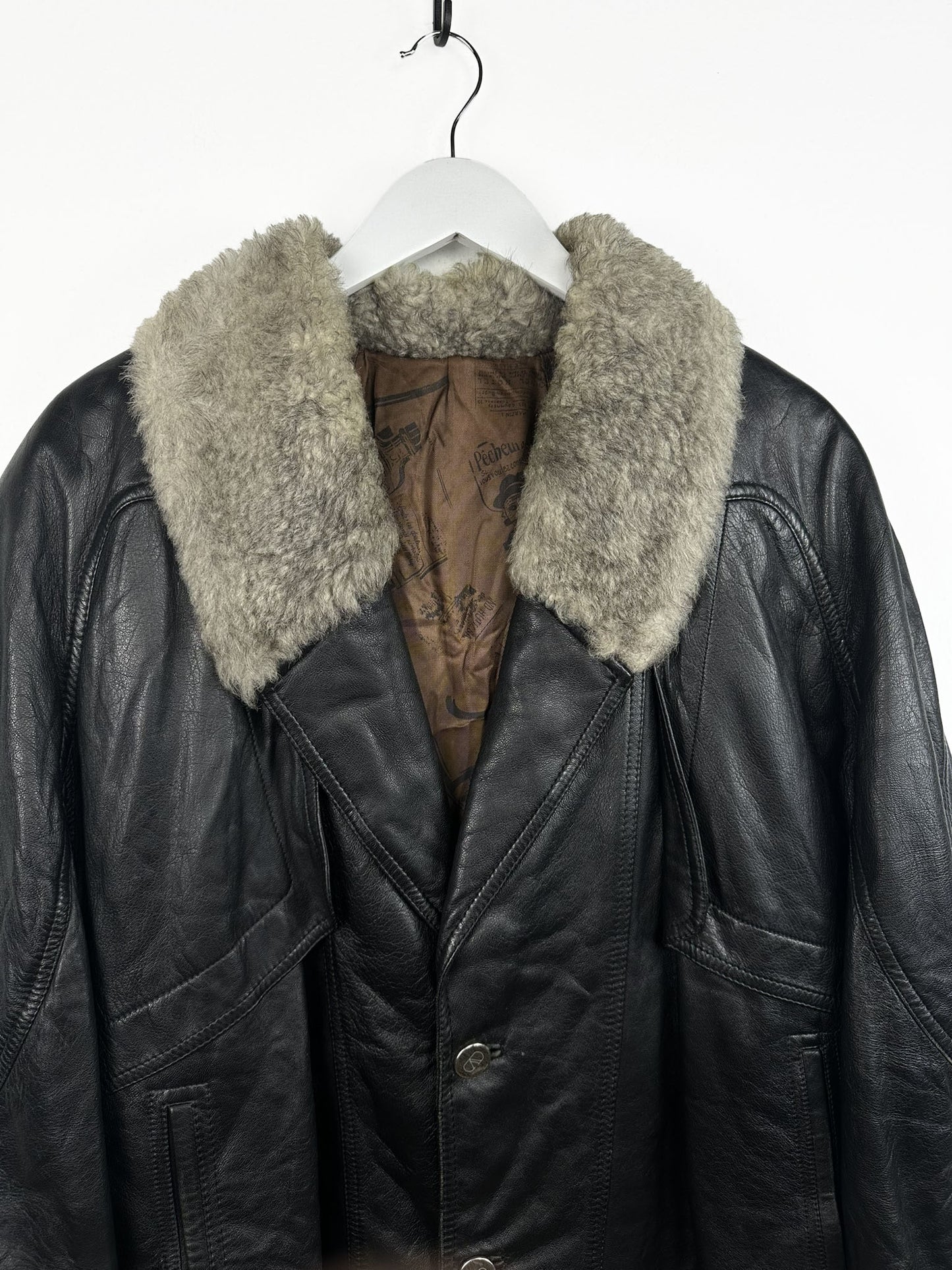 Bomber nero in pelle con pelo (25g140) - XL