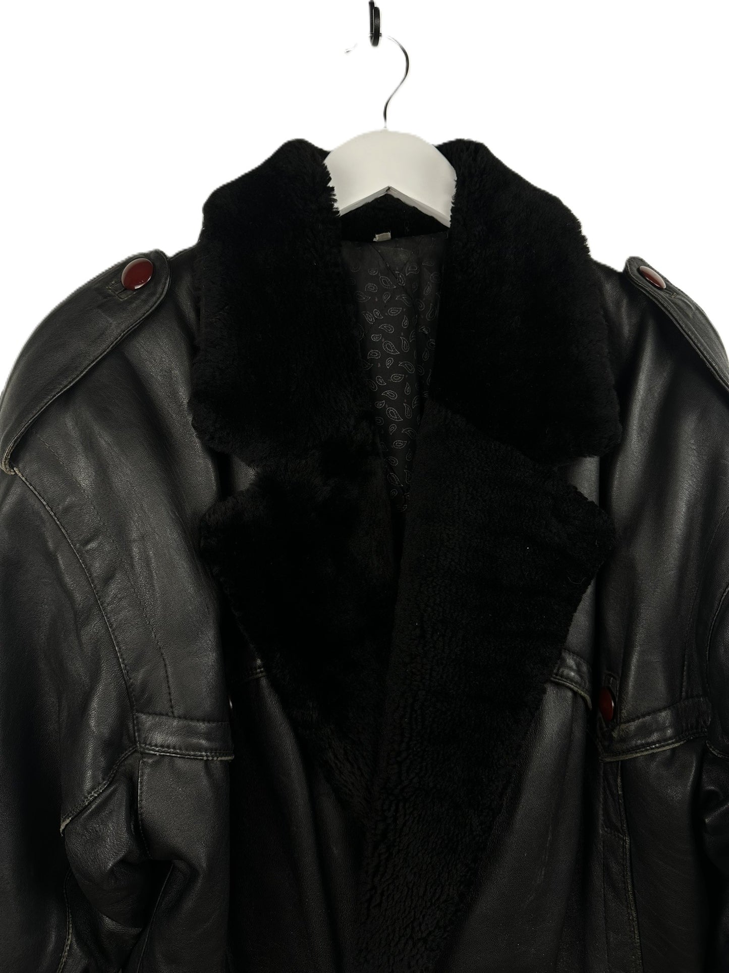 Bomber nero in pelle bottoni (25g141) - M