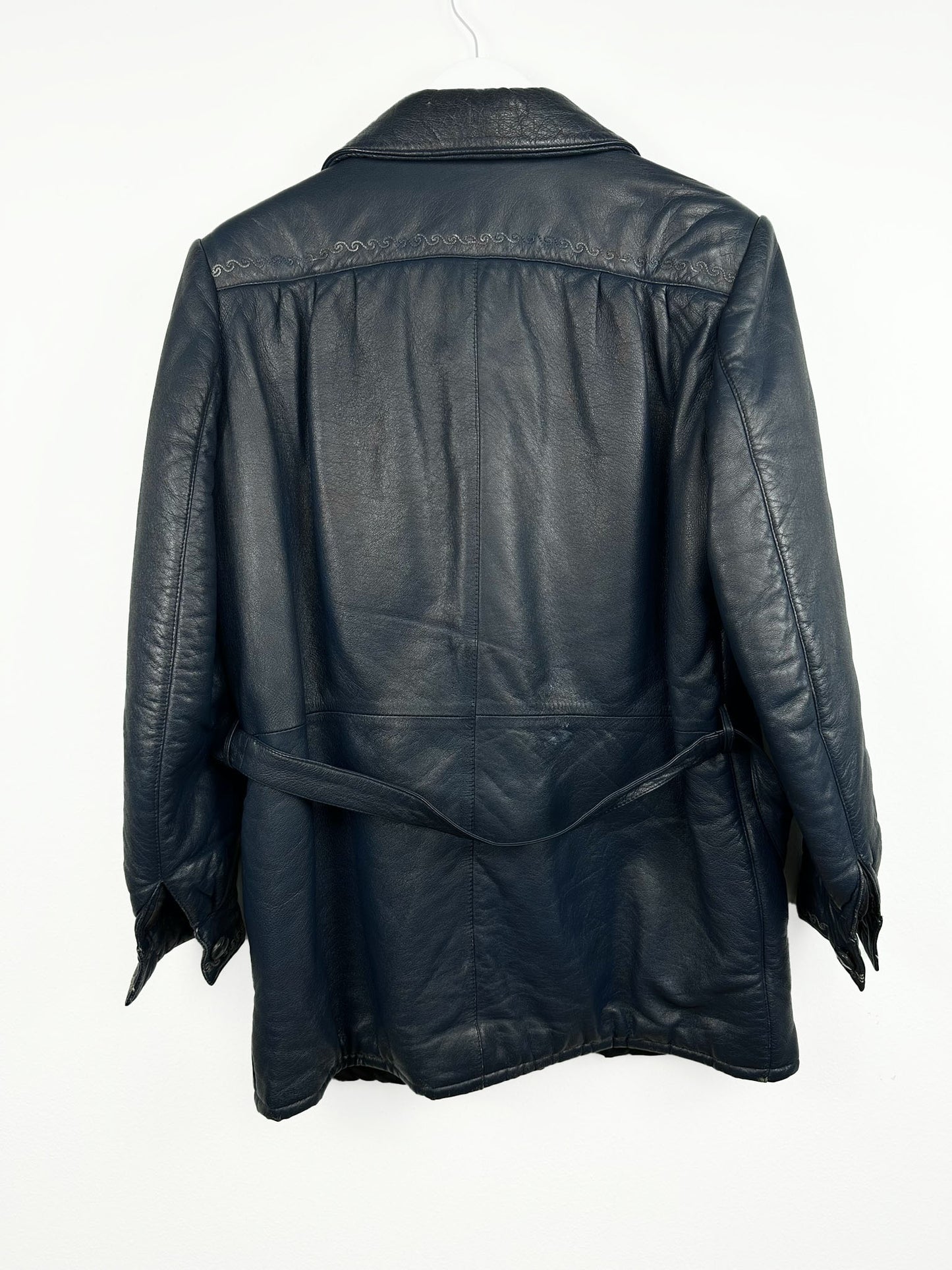 Giacca in pelle blu con ricami donna (25g144) - 46