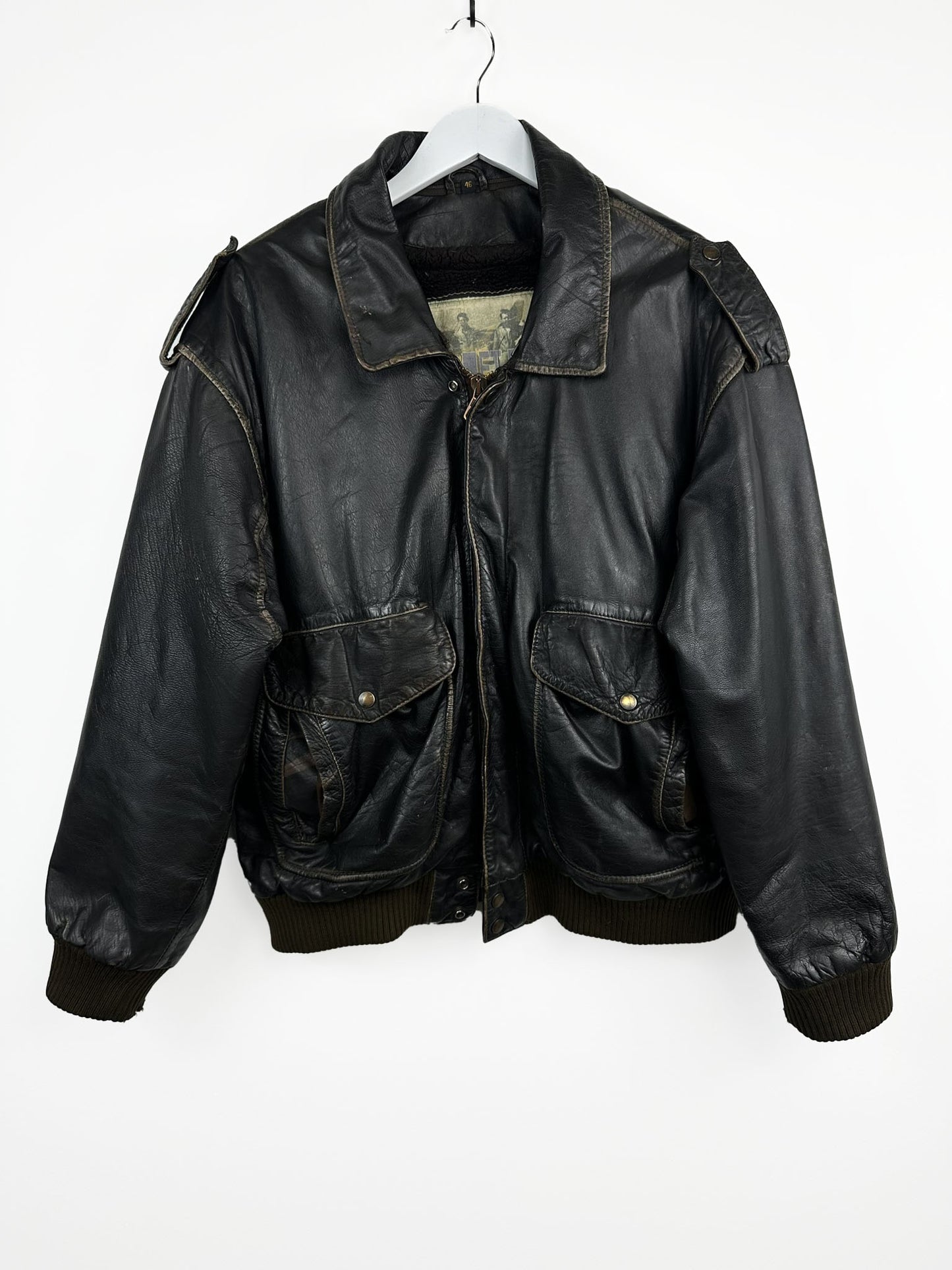 Bomber nero in pelle imbottito (25g191) - L