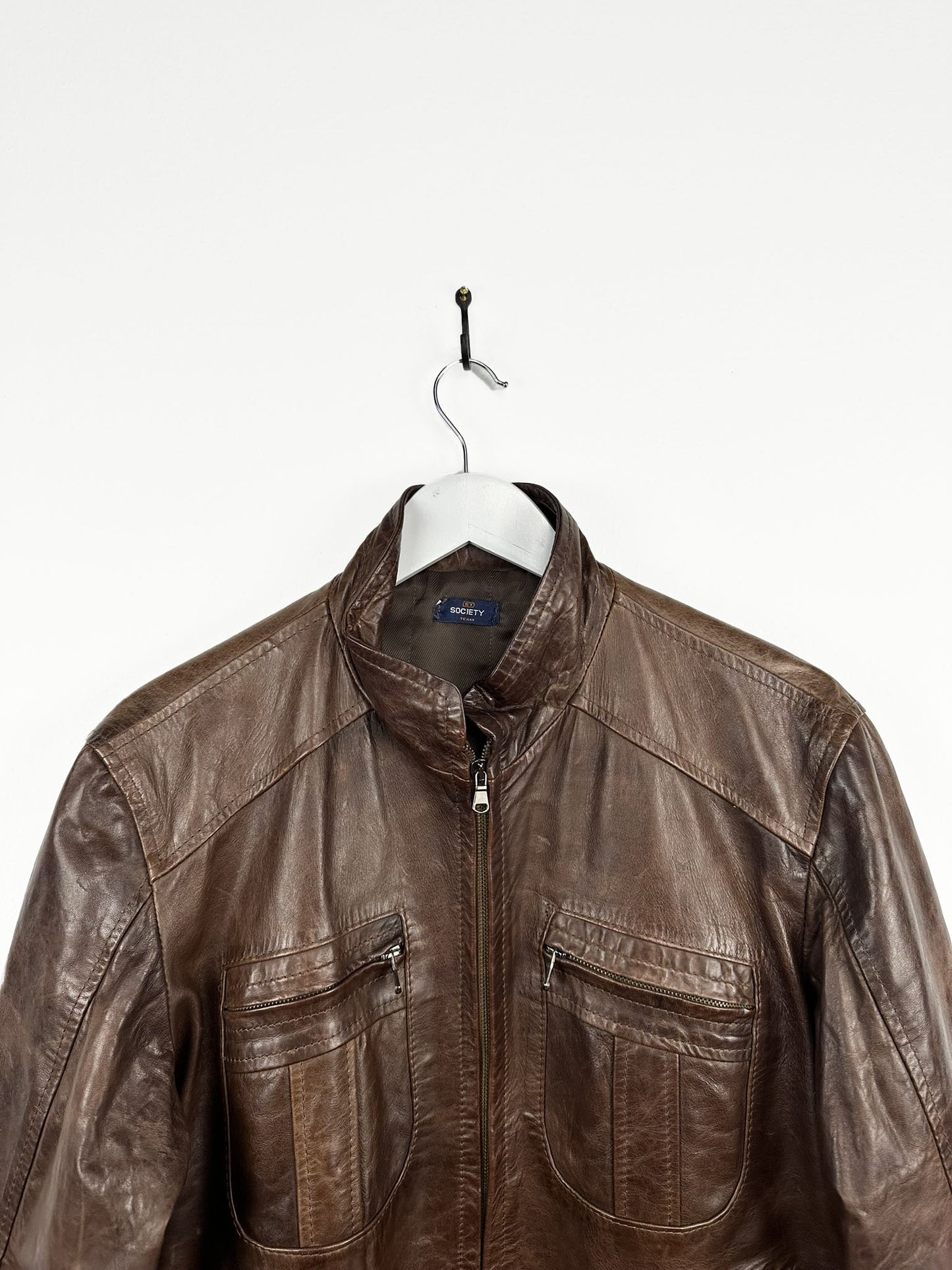 Giacca in pelle marrone biker (25g80) - M
