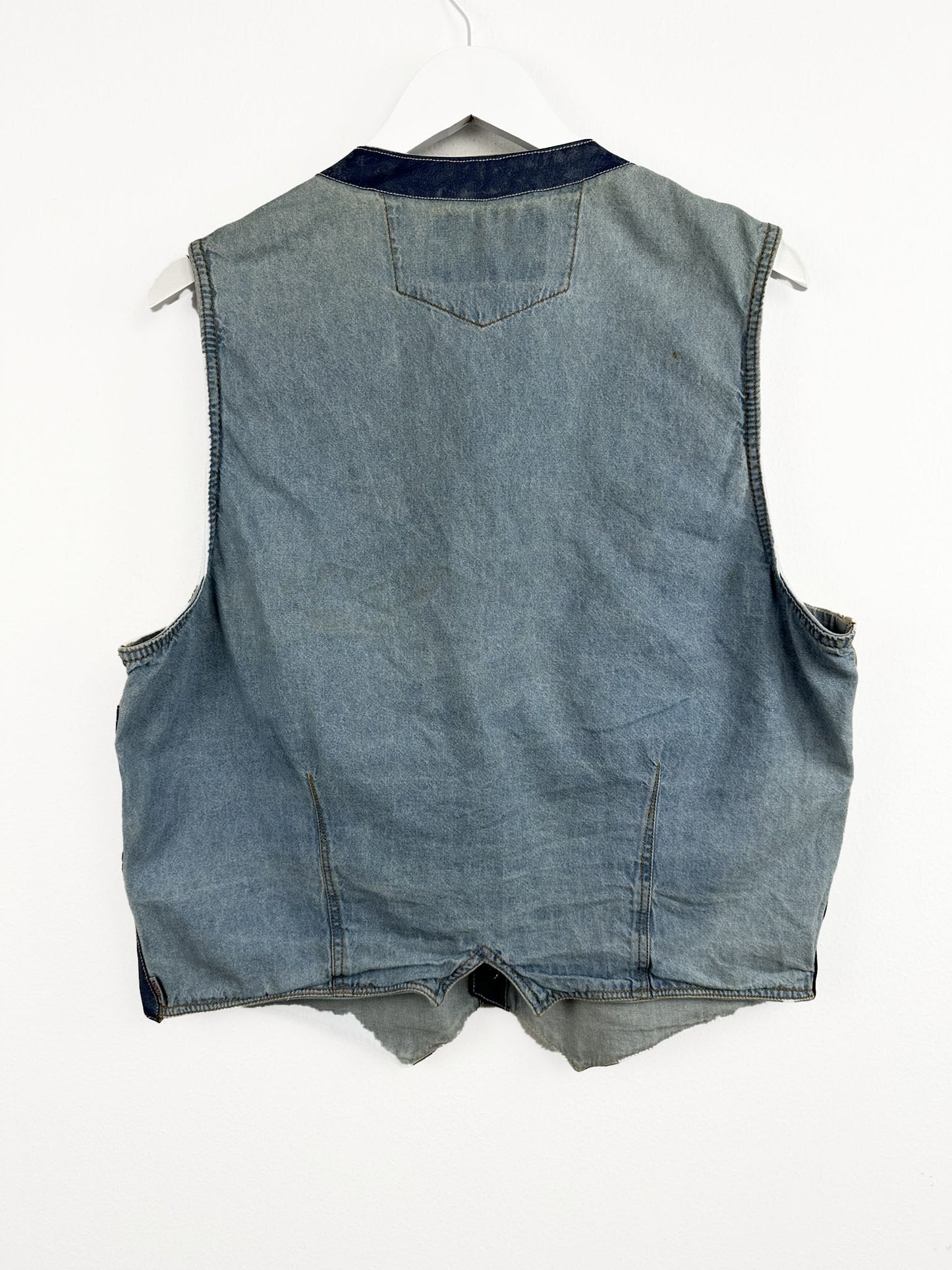 Gilet in jeans/ecopelle 80s blu (25gt21) - L