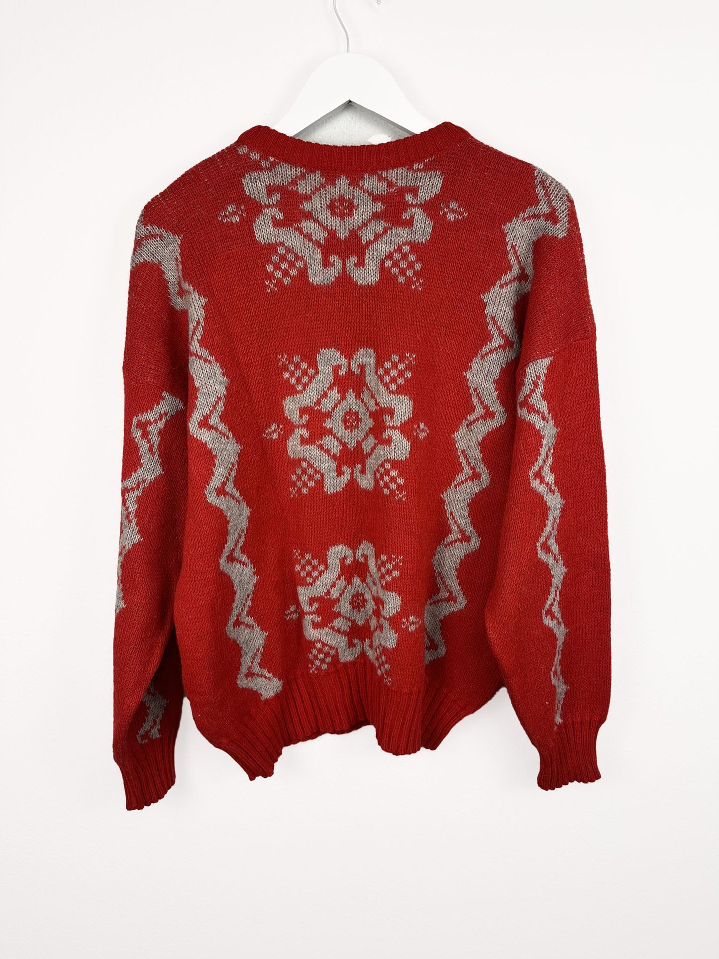 Maglione rosso grigio in lana 90s - L