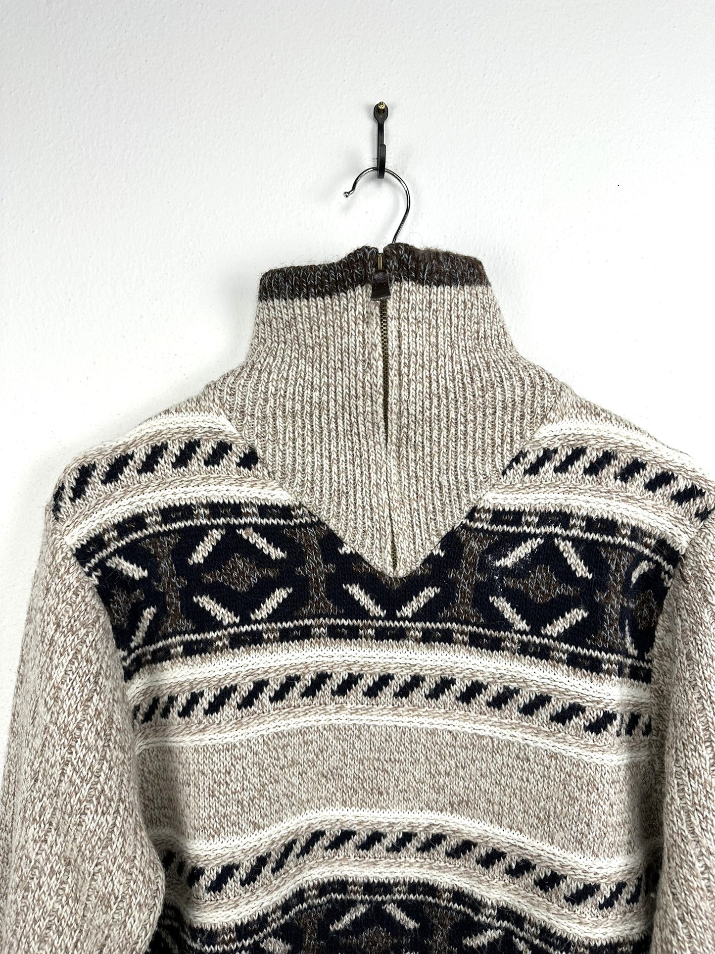 Maglione dolcevita beige blu lana (25m59) - M