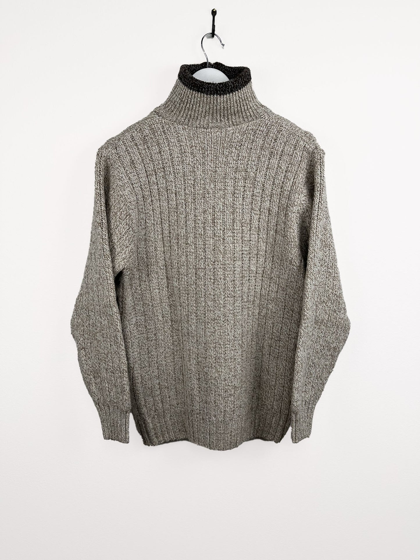 Maglione dolcevita beige blu lana (25m59) - M