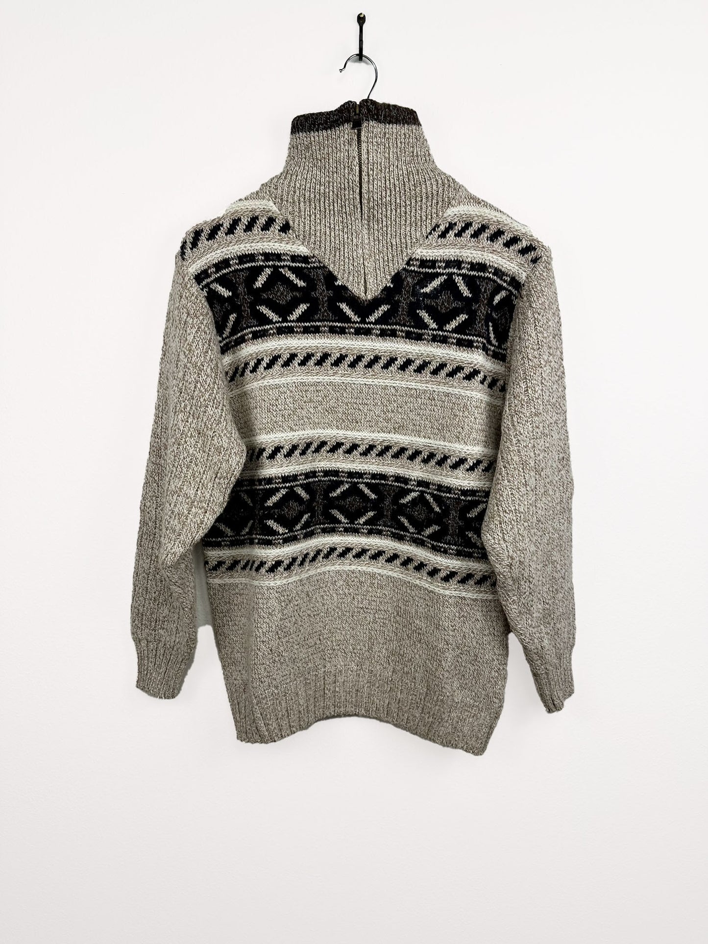 Maglione dolcevita beige blu lana (25m59) - M
