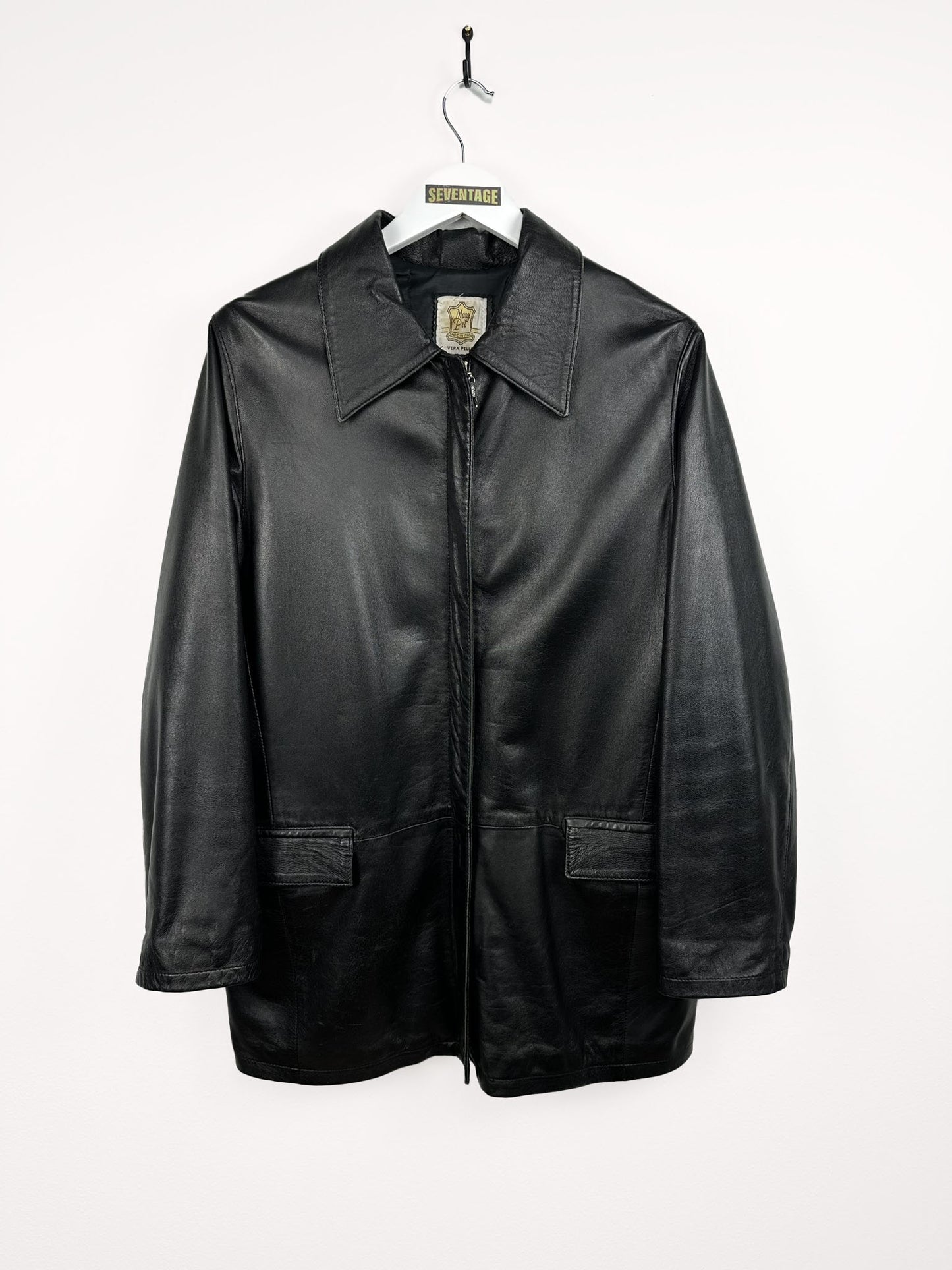 Trench in pelle nero 90s (33) - M