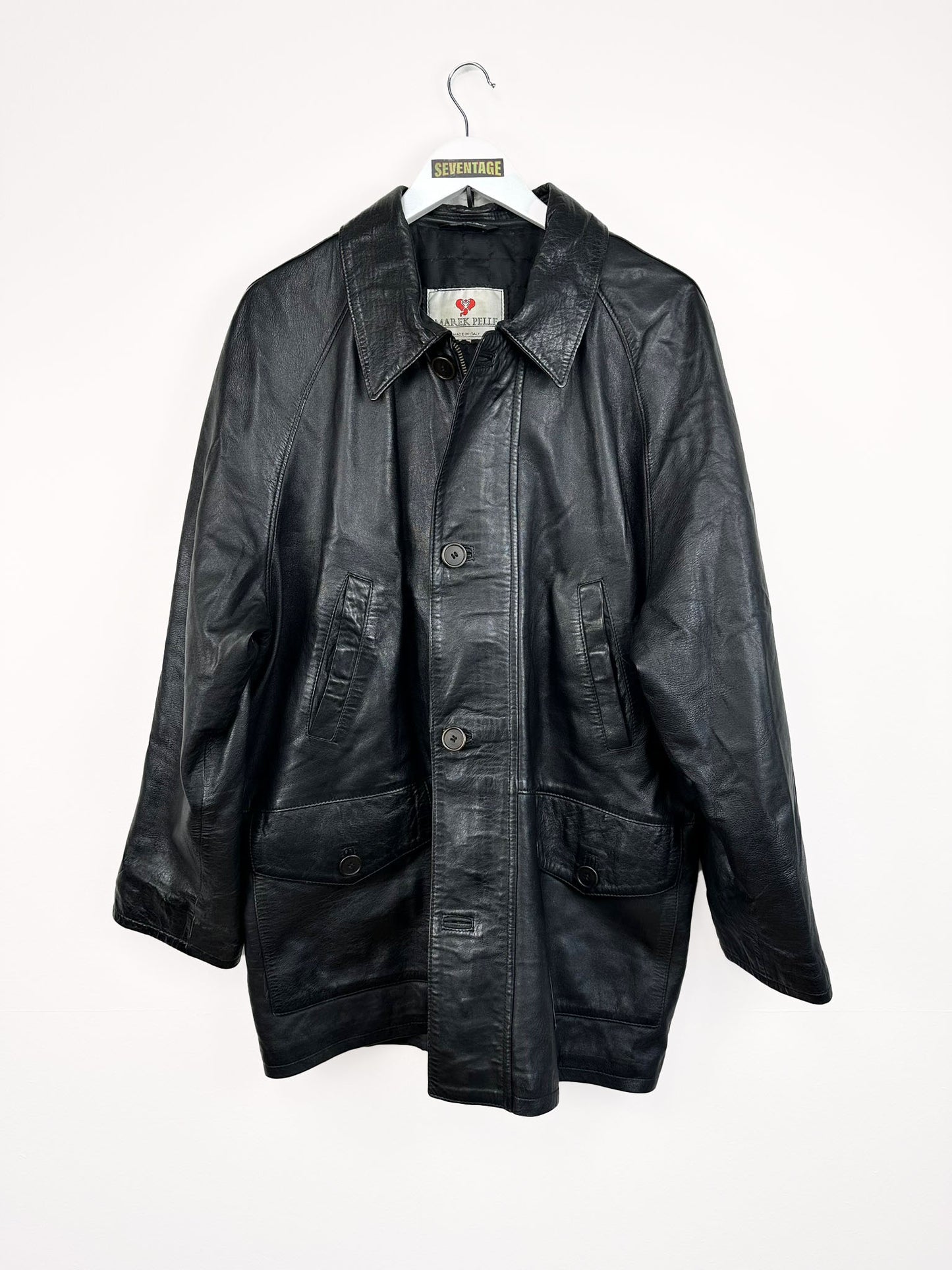 Trench in pelle nero 90s - XL