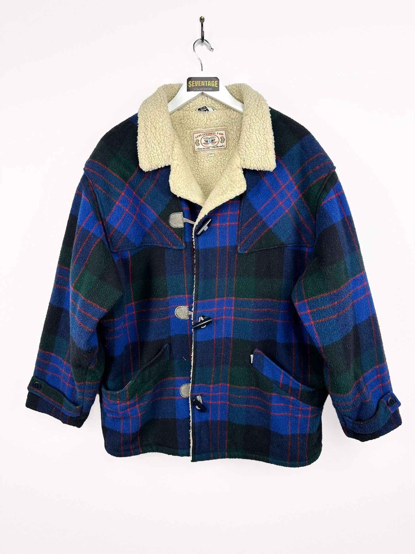 Cappotto imbottito Levi's in lana blu  90s - XL