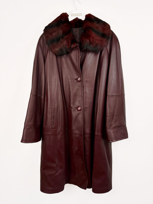 Cappotto in pelle bordeaux donna - XL