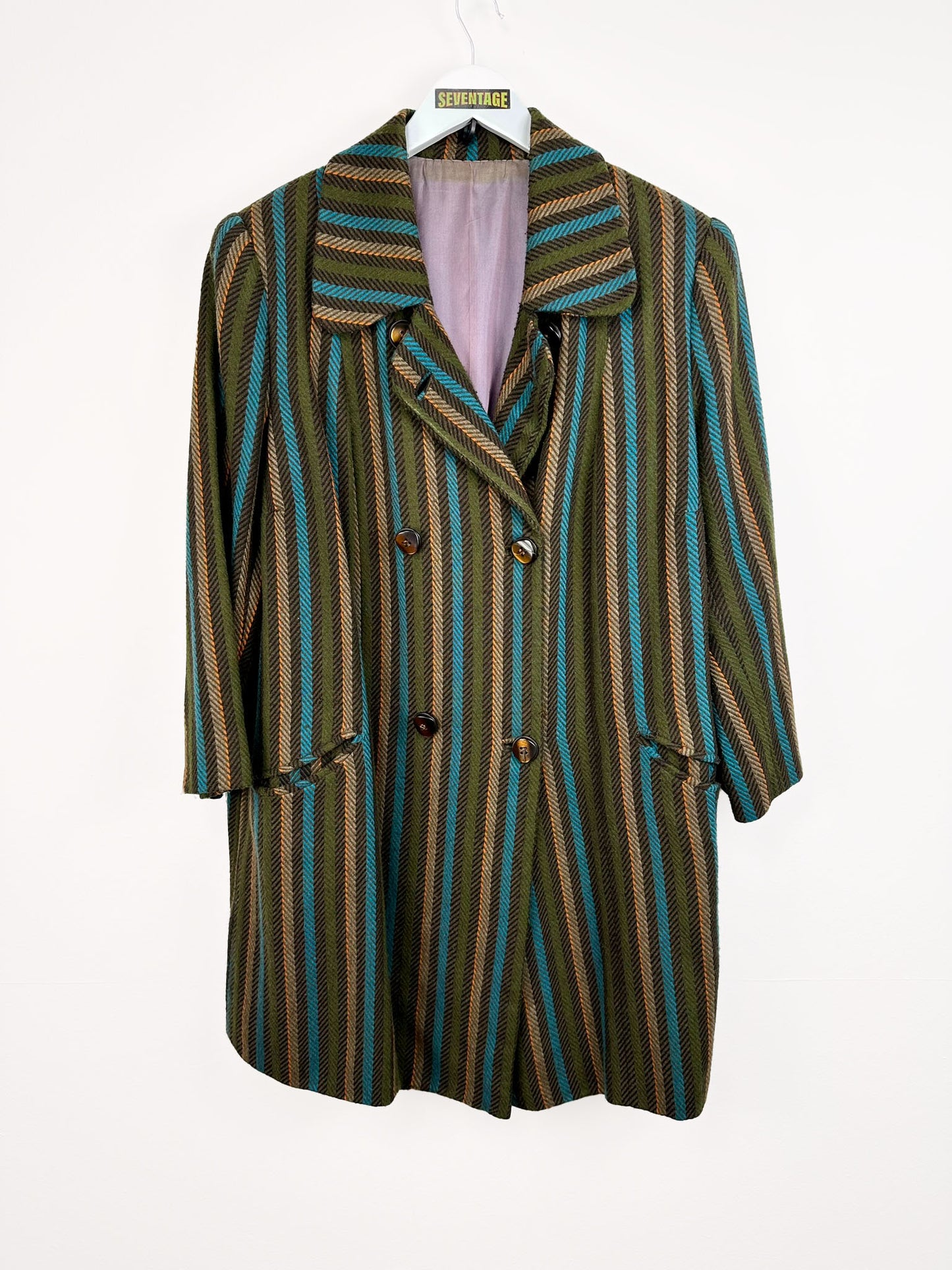 Cappotto in lana verde a righe - XL