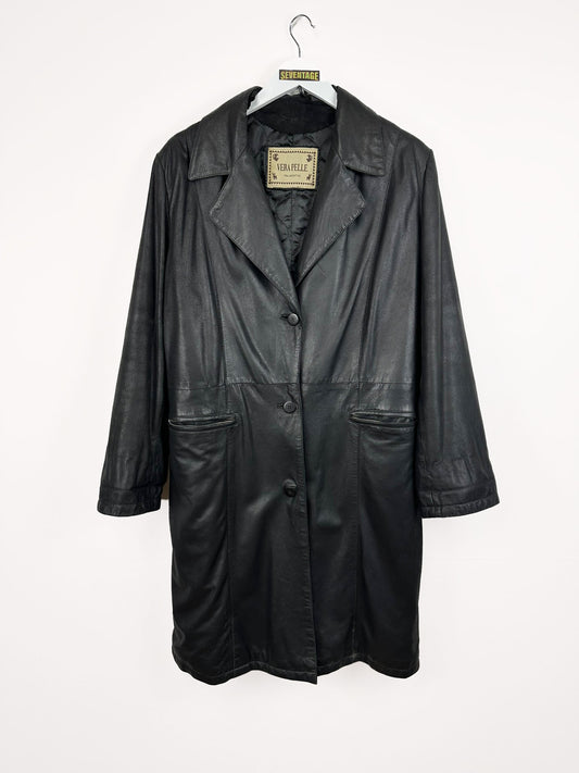 Trench lungo in vera pelle 90s - L