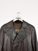 Trench lungo in pelle marrone 90s - L