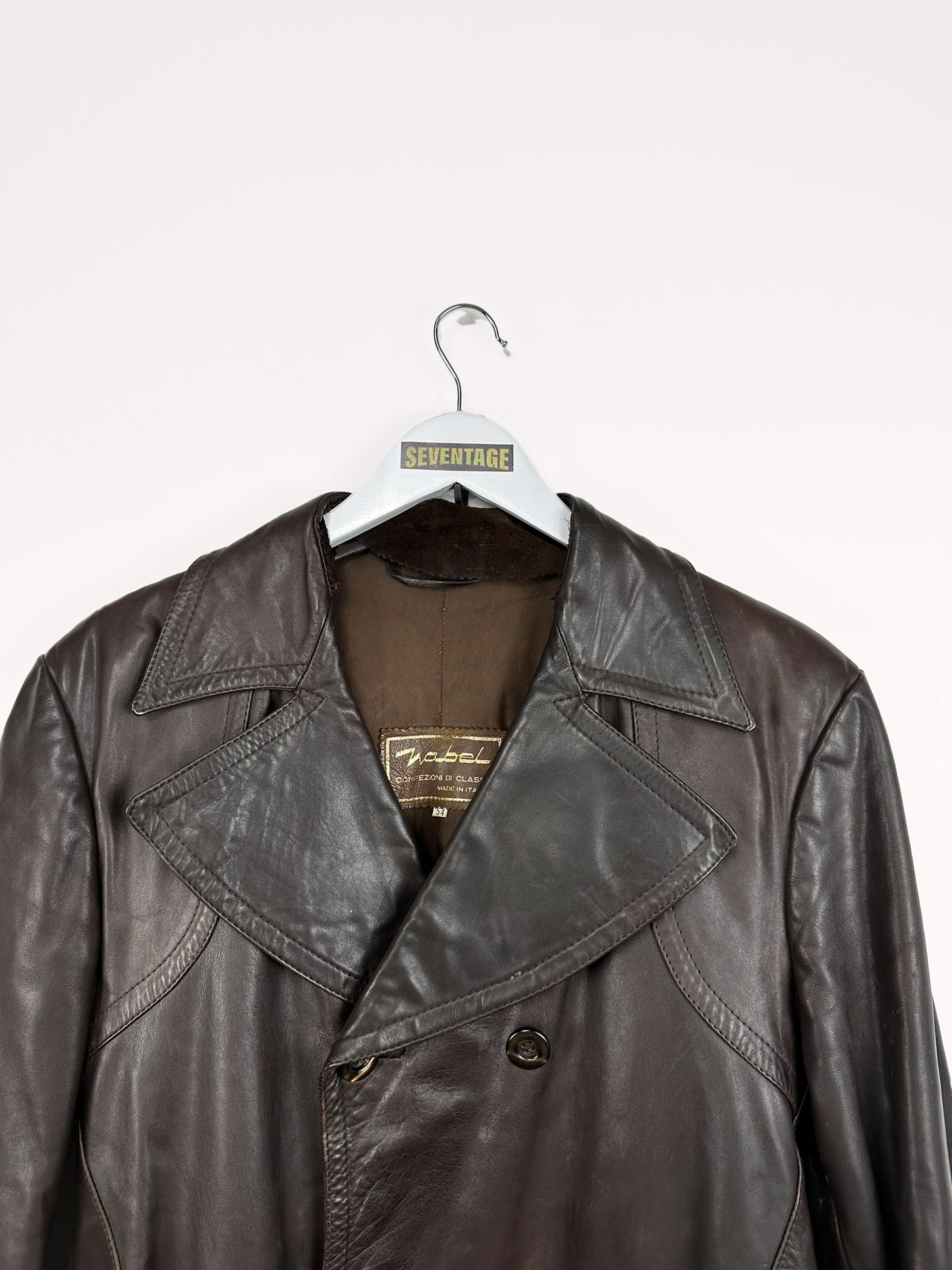Trench lungo in pelle marrone 90s - L