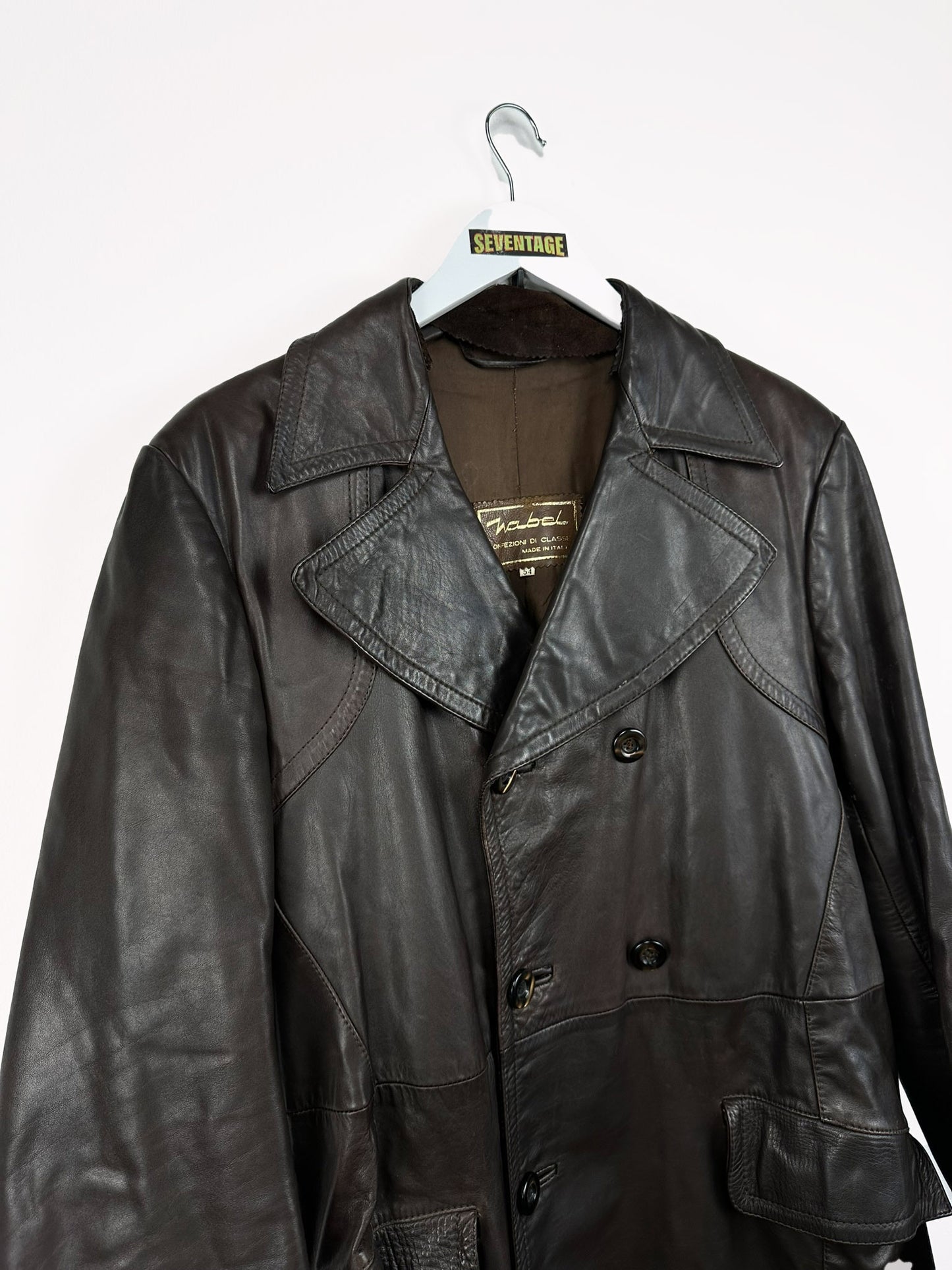 Trench lungo in pelle marrone 90s - L