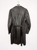 Trench lungo in pelle marrone 90s - L