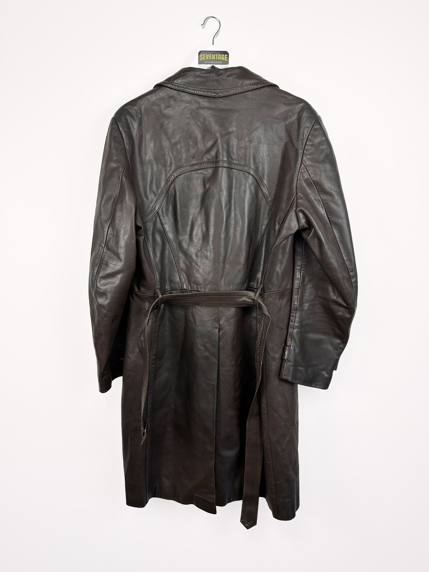 Trench lungo in pelle marrone 90s - L