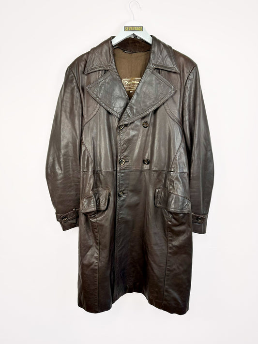 Trench lungo in pelle marrone 90s - L