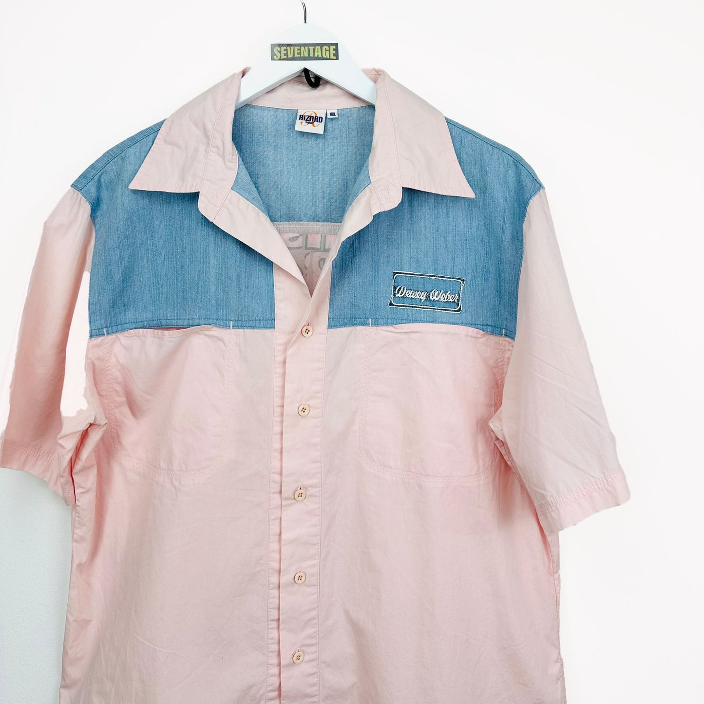 Camicia rosa blu vintage - XL