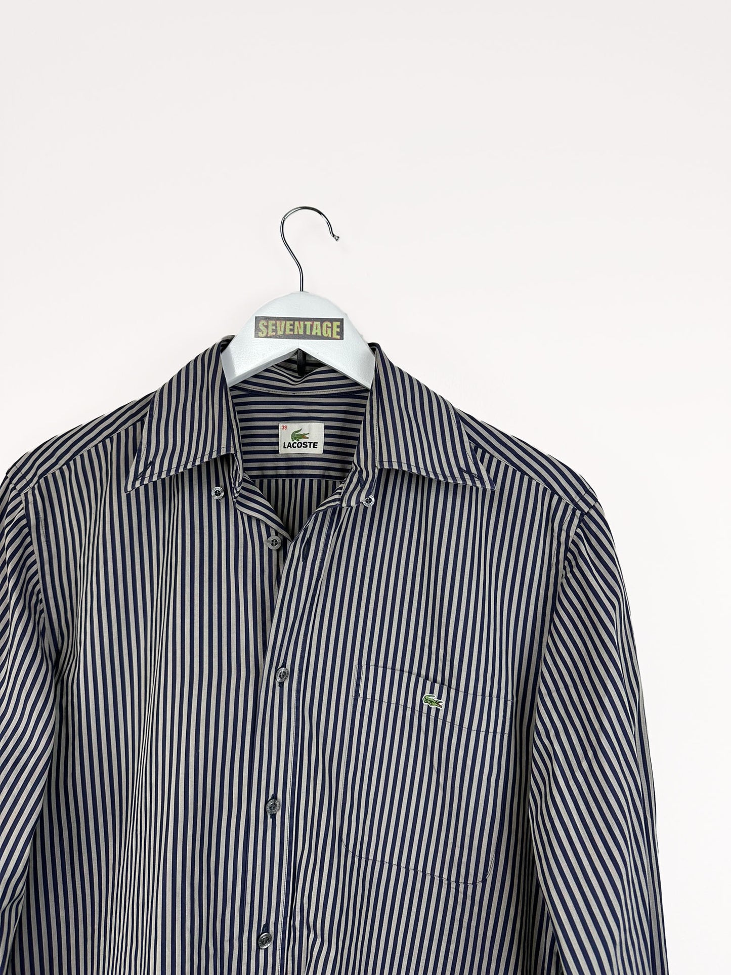 Camicia Lacoste blu grigia a righe - L