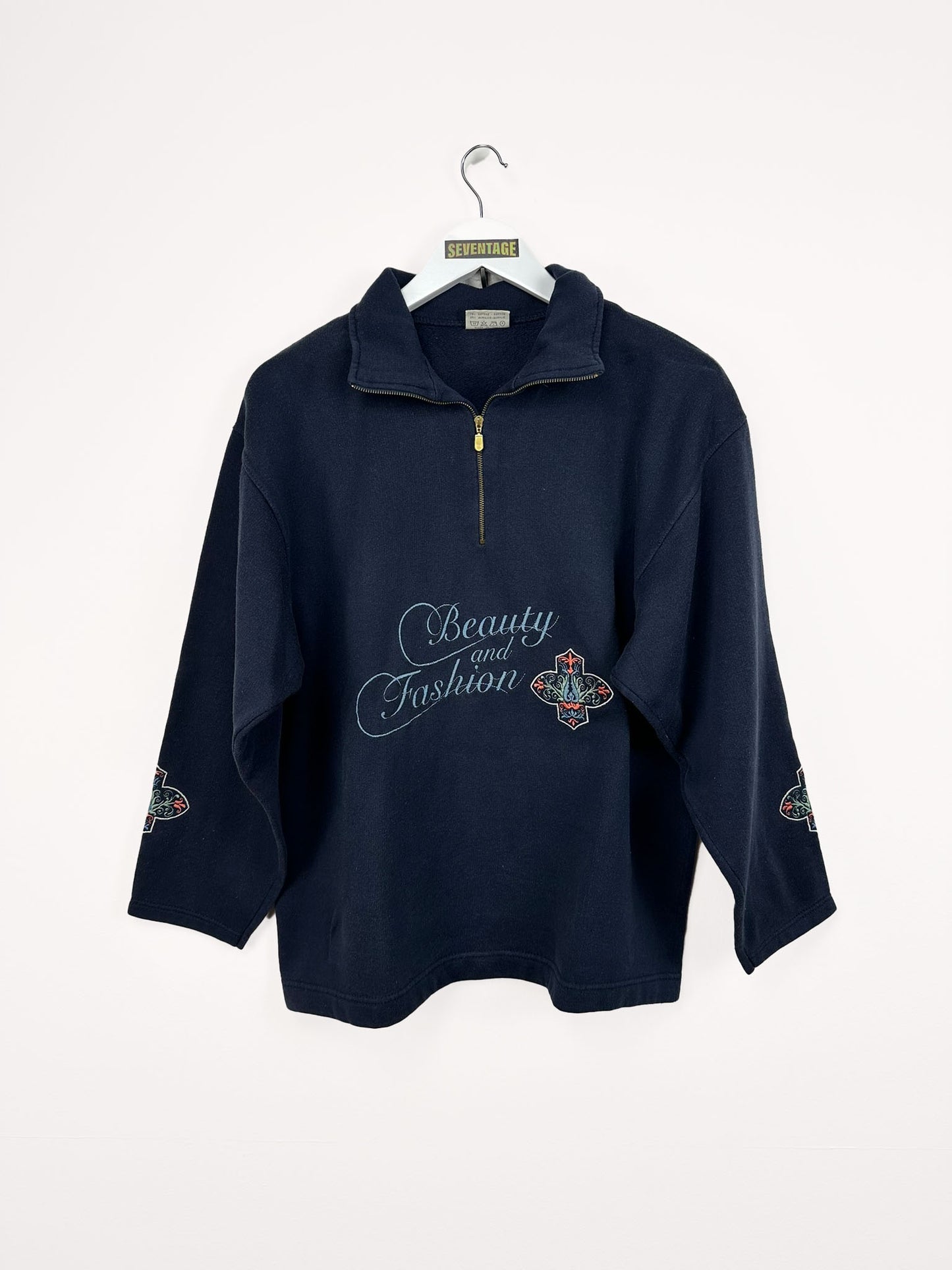 Felpa blu ricami 90s - M