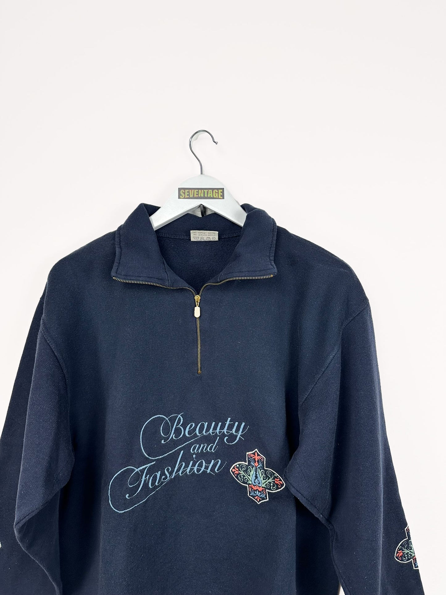 Felpa blu ricami 90s - M
