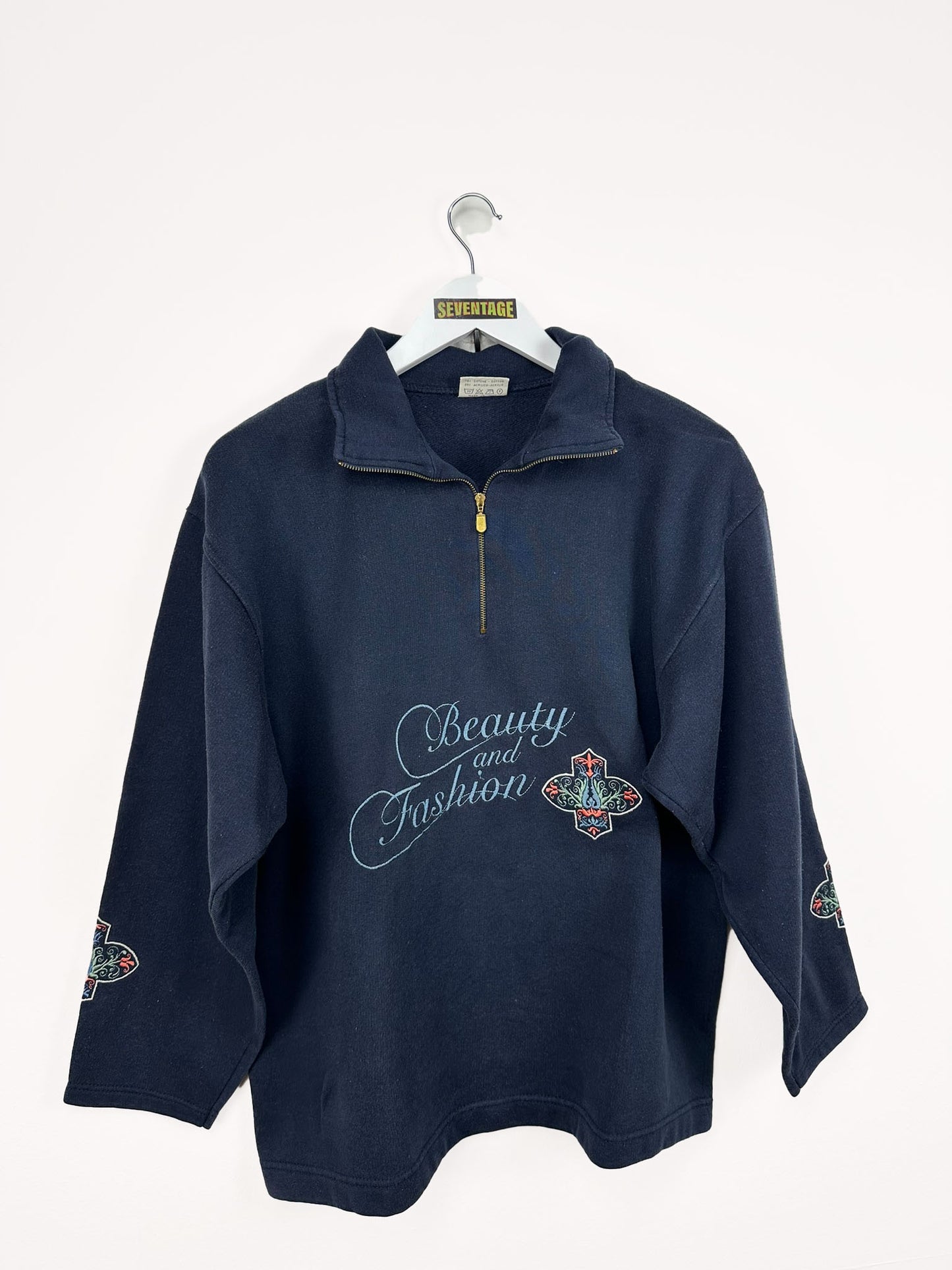 Felpa blu ricami 90s - M