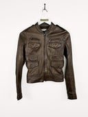Giacca marrone in pelle donna - XS