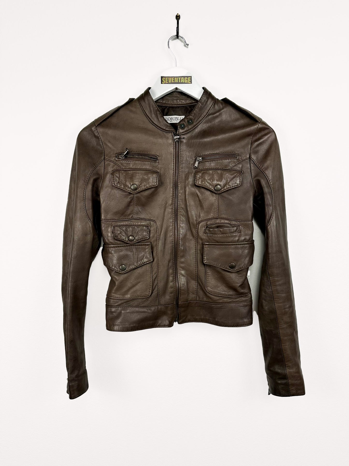 Giacca marrone in pelle donna - XS