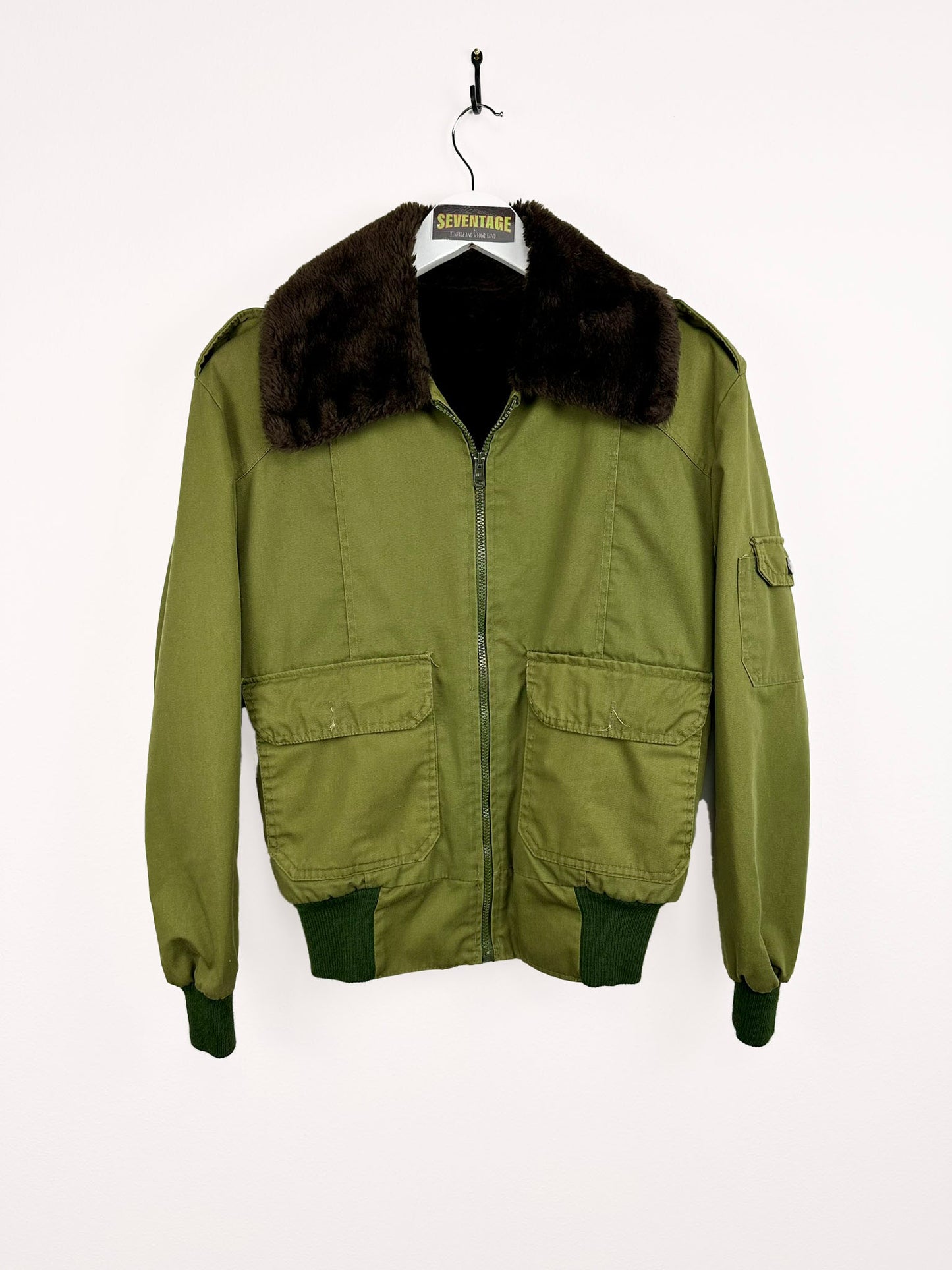 Bomber verde con pelo donna - M