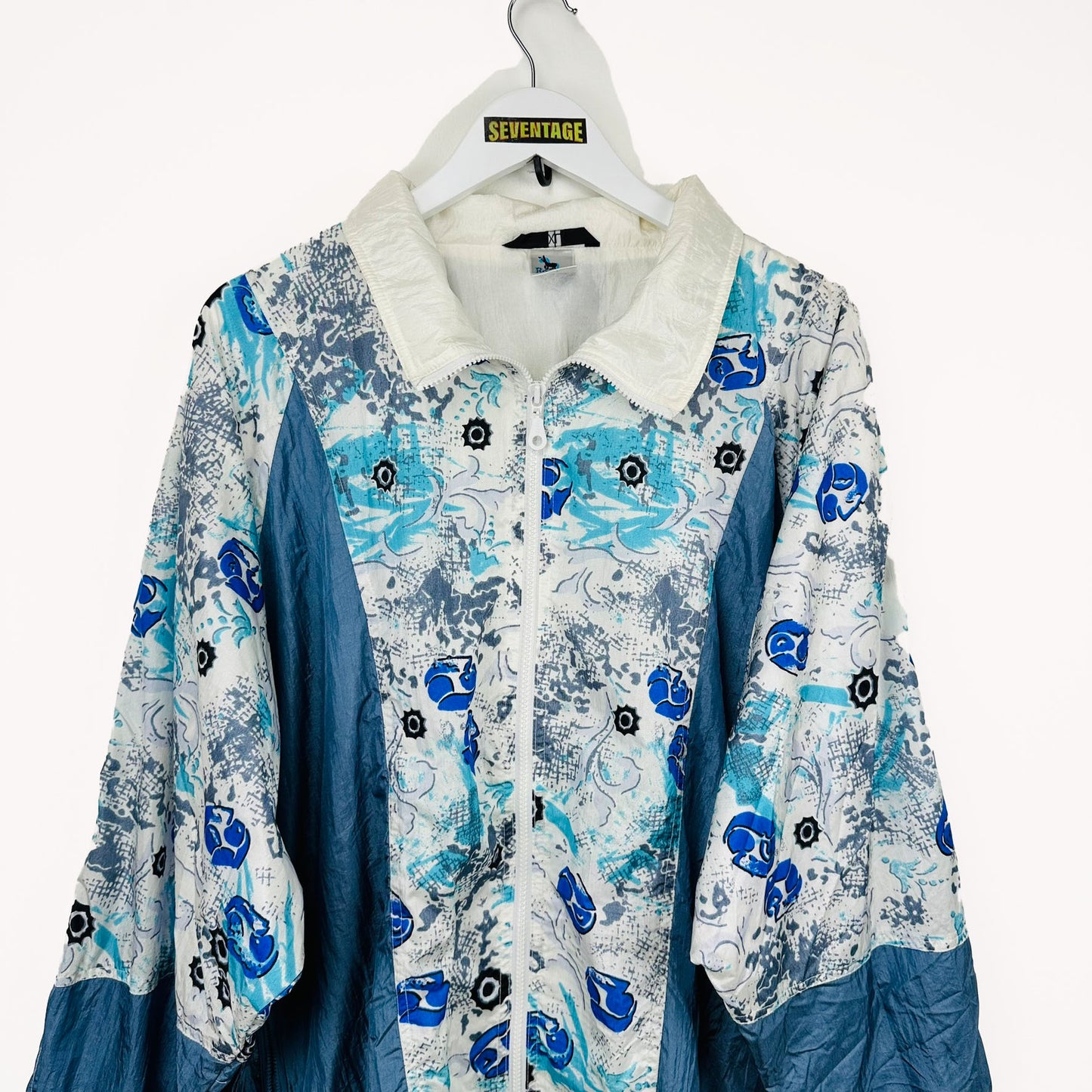 Giacca vintage bianca blu 90s - XL