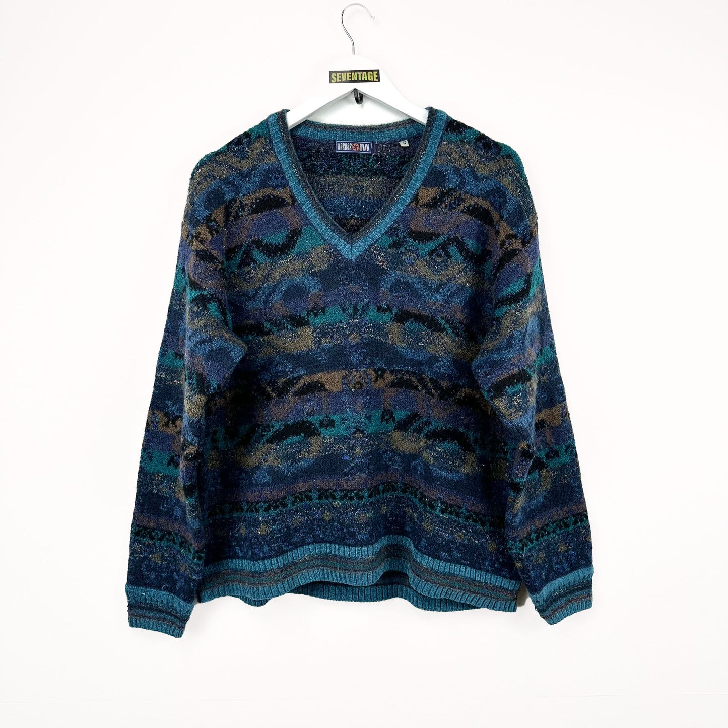 Maglione blu a righe in lana - M