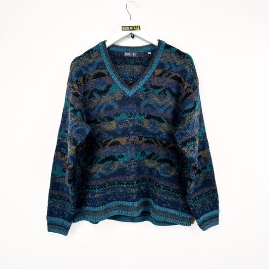 Maglione blu a righe in lana - M