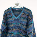 Maglione blu a righe in lana - M