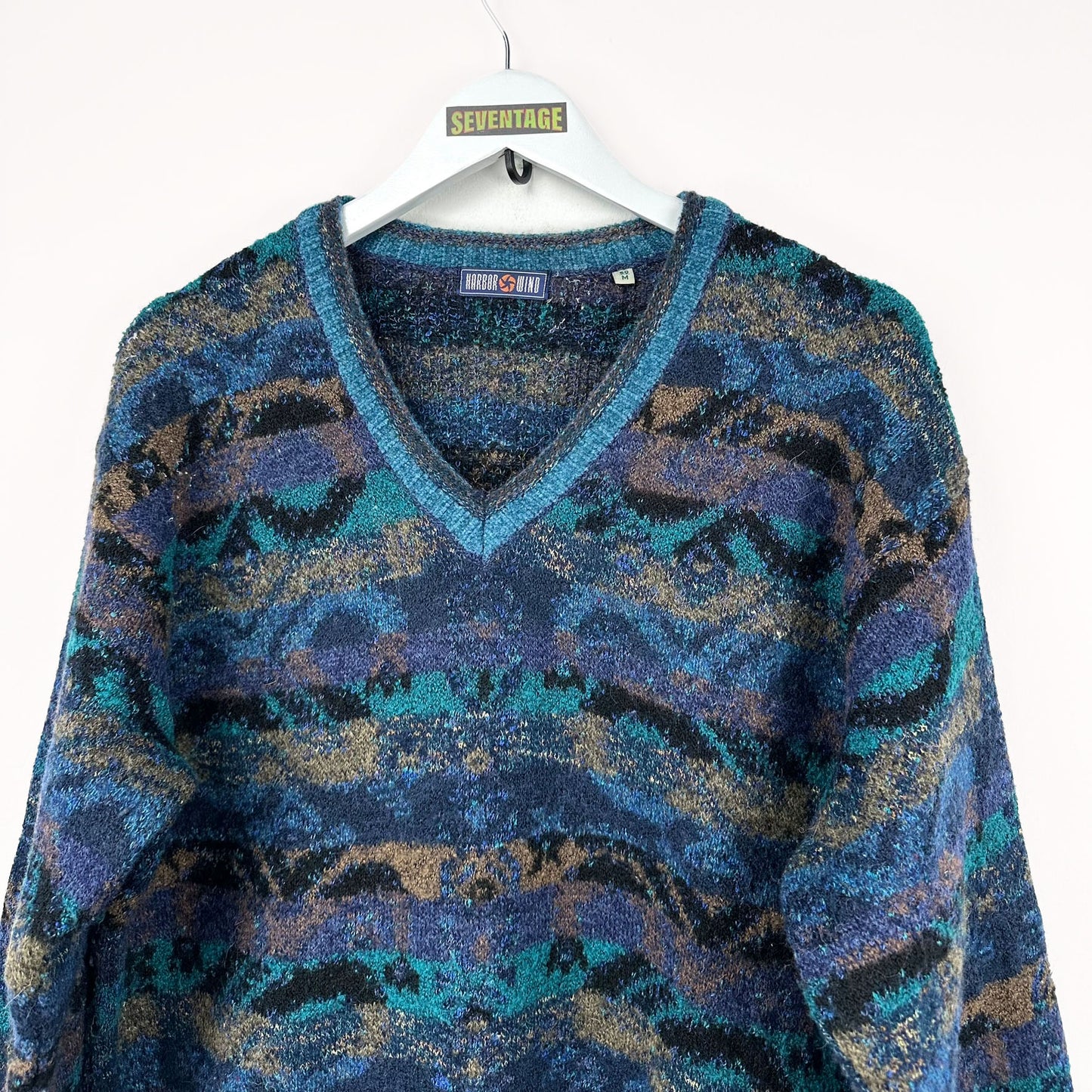 Maglione blu a righe in lana - M