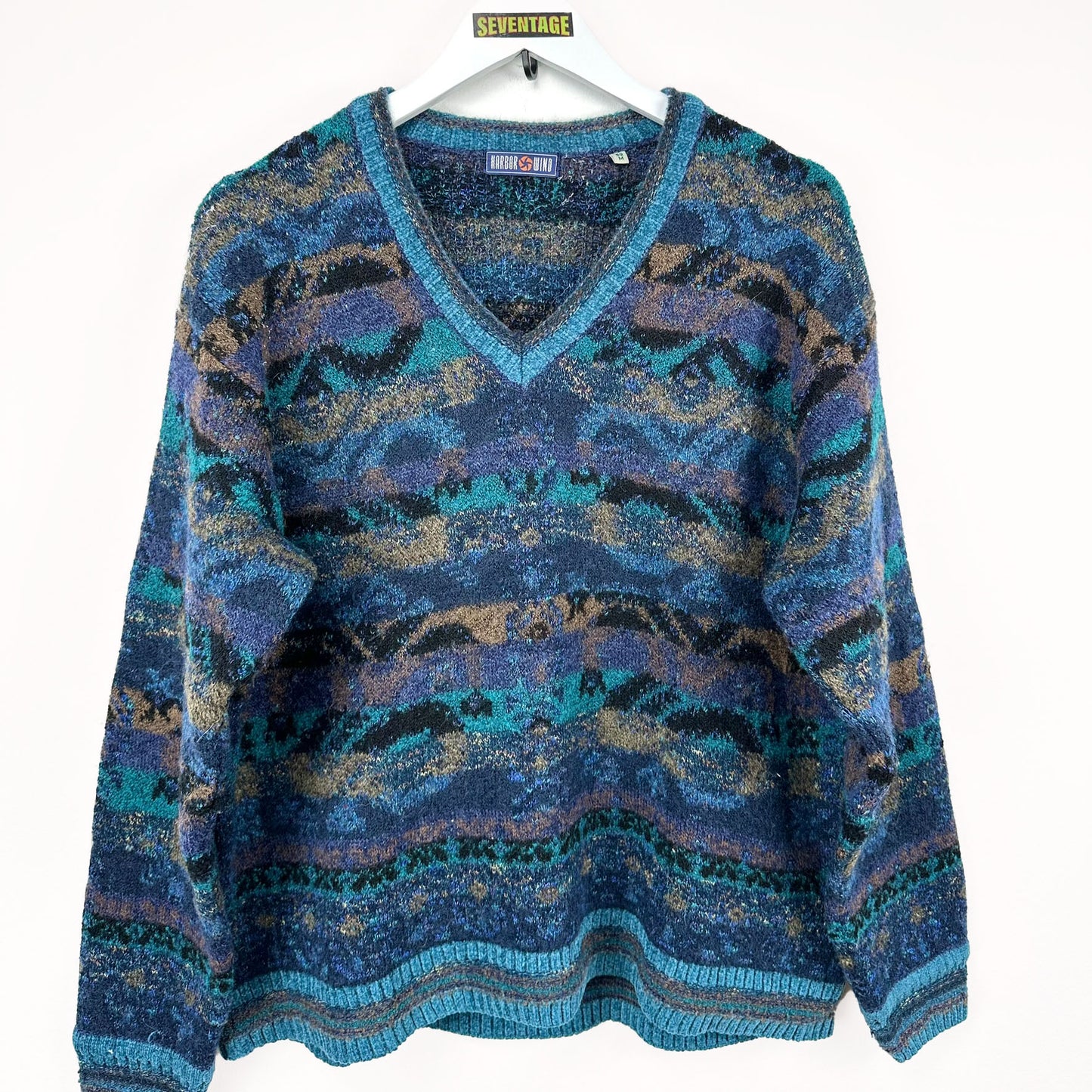 Maglione blu a righe in lana - M