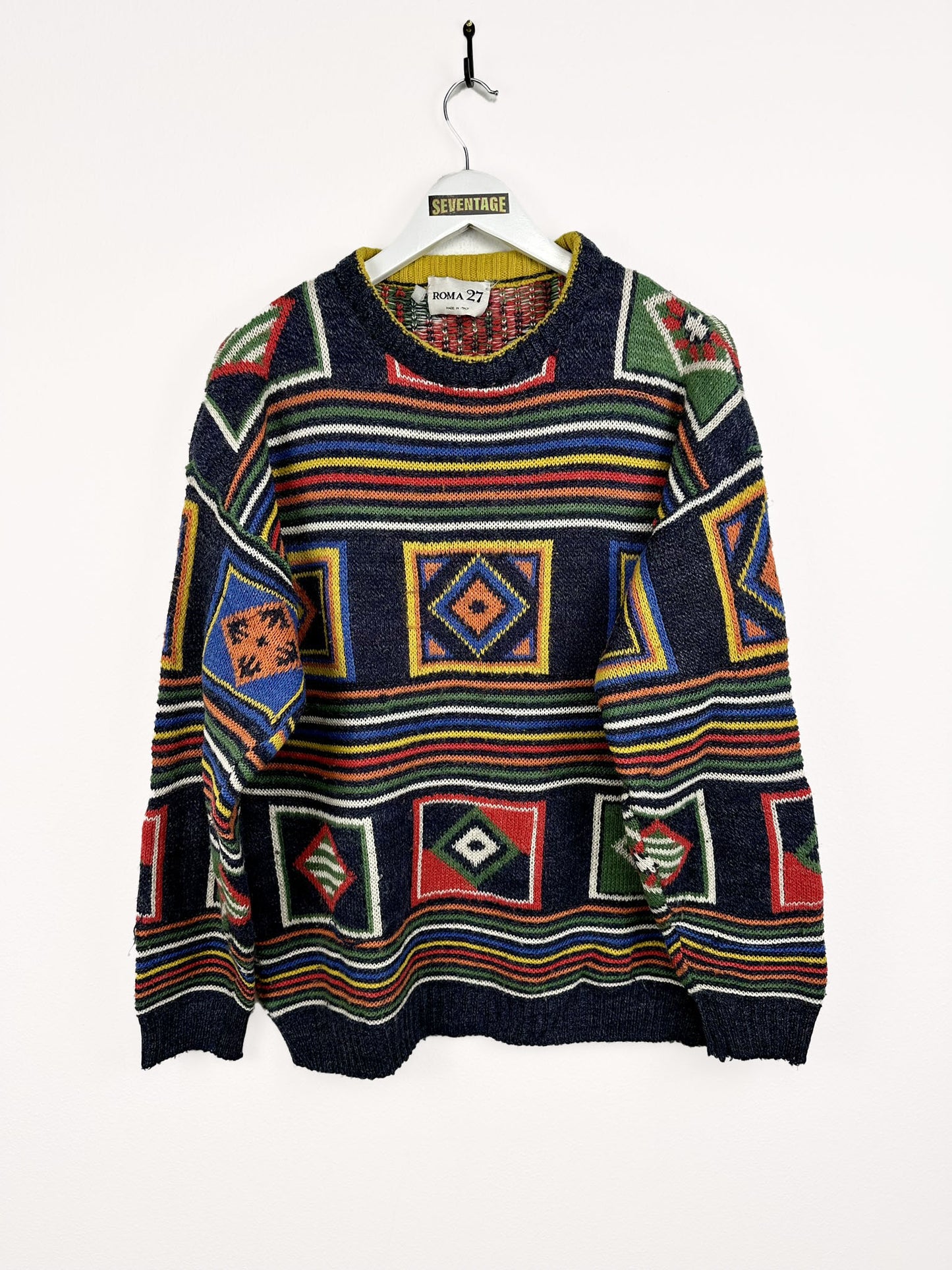 Maglione in lana multicolor 90s - L