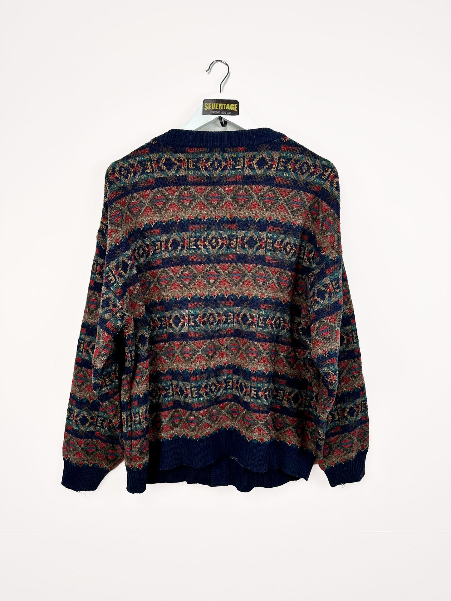 Cardigan blu multi in lana 90s - M