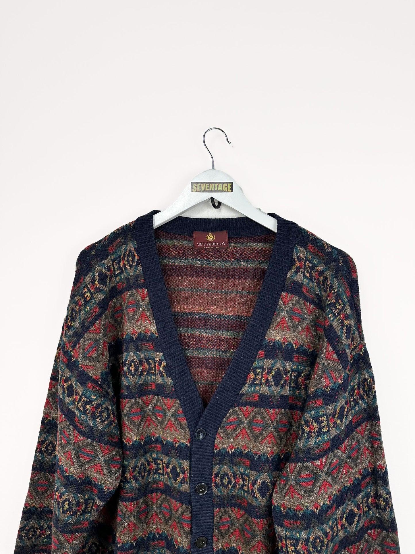 Cardigan blu multi in lana 90s - M